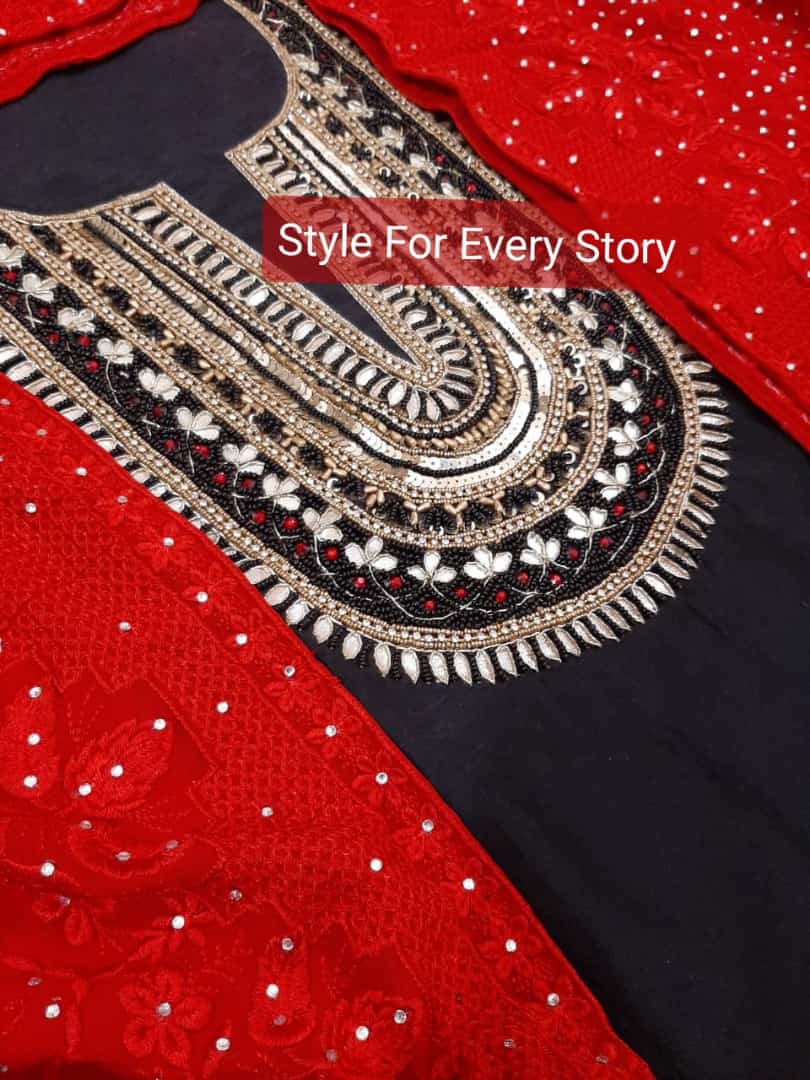 ATHARVA Hand Embroidered Salwar Kameez Chanderi Shirt/Lucknowi Georgette Dupatta/Custom Stitch Unstitch/Custom Anarkali/CH18013