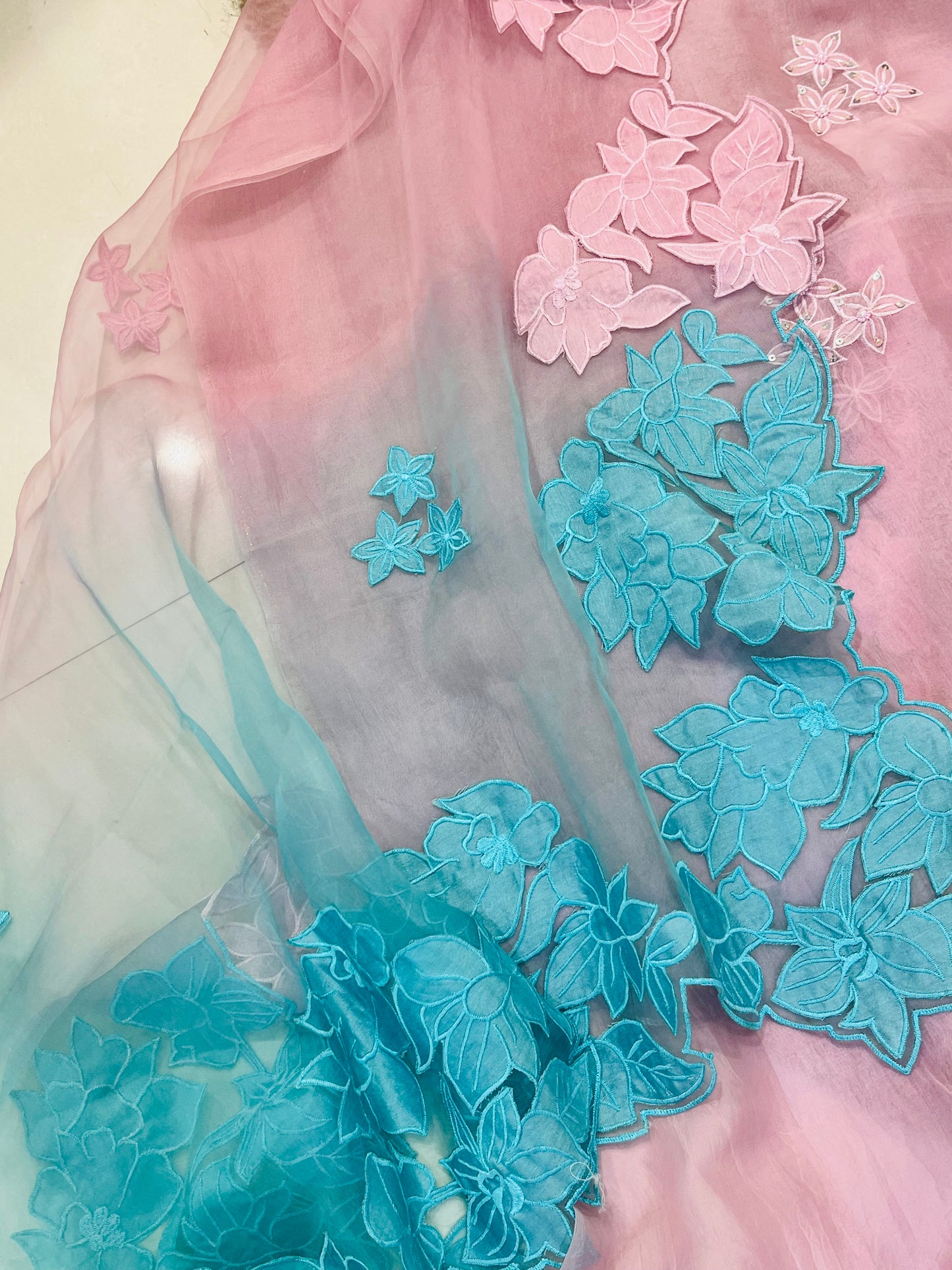 Sheer Luxury Pakistani Appliqué Suit PL0015LT Lavender with Turquoise
