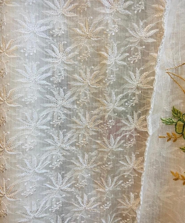 Atharva Embroidered Pure Cotton Kota Doria Salwar Kameez/Embroidery Kota Dupatta Ivory /Kota Embroidery Shirt Ivory/Cotton Bottom- KK0021