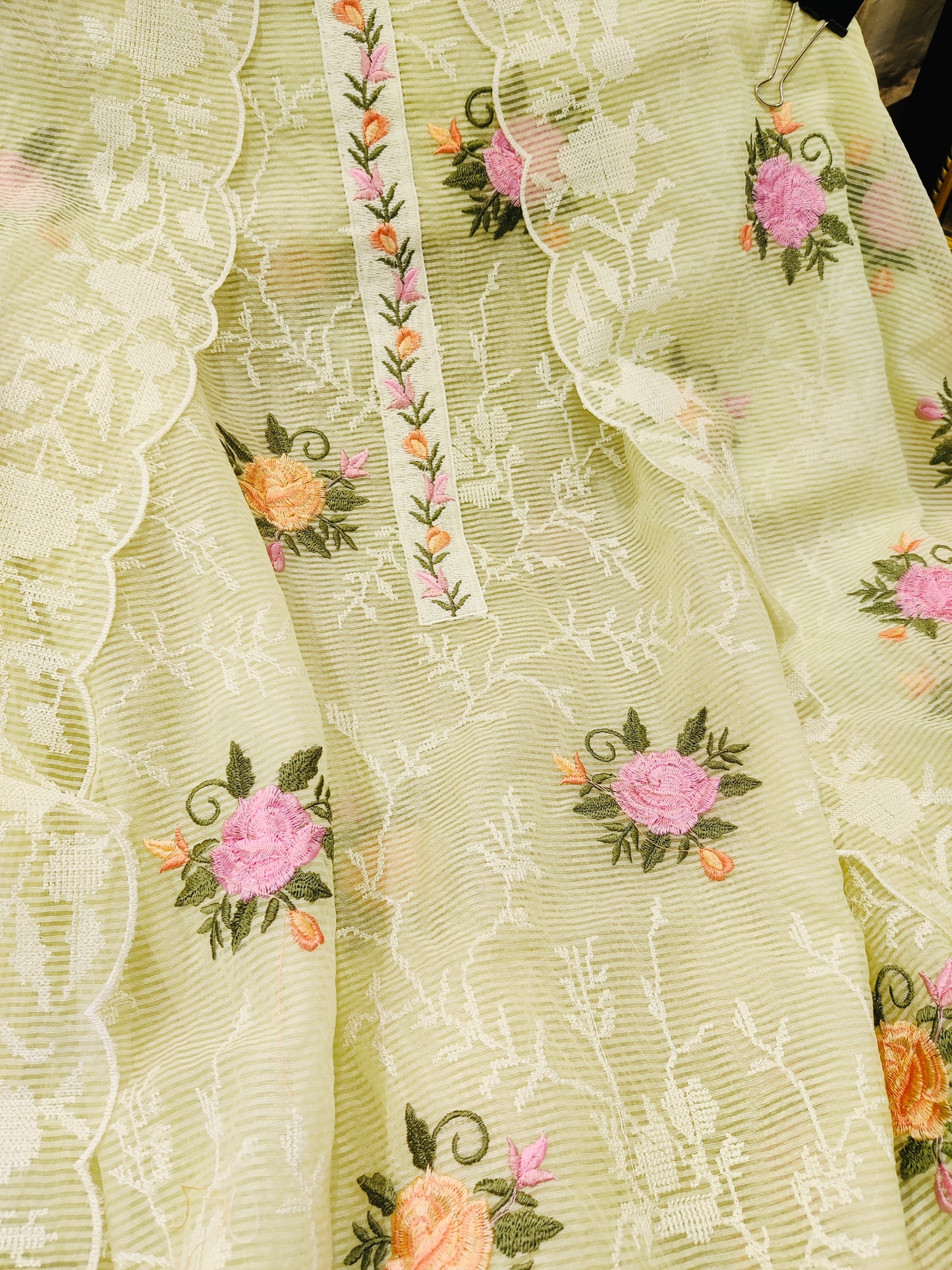 PURE MUL CHANDERI 70 GRAMS PAKISTANI SUIT with Cross Stitch EMBROIDERY CHO00158