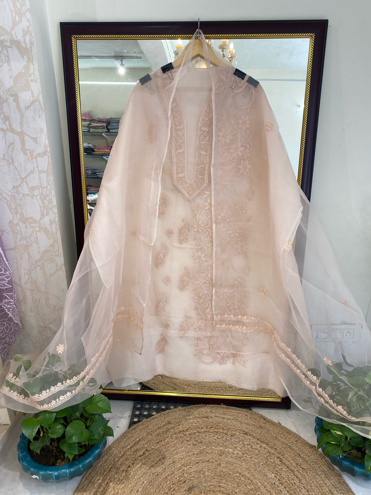 Atharva Heritage Sheer Luxury “Handcrafted 2-Taar Shadow Lucknowi Embroidered Suit – Pure Silk Organza | Limited Edition LUCK0101