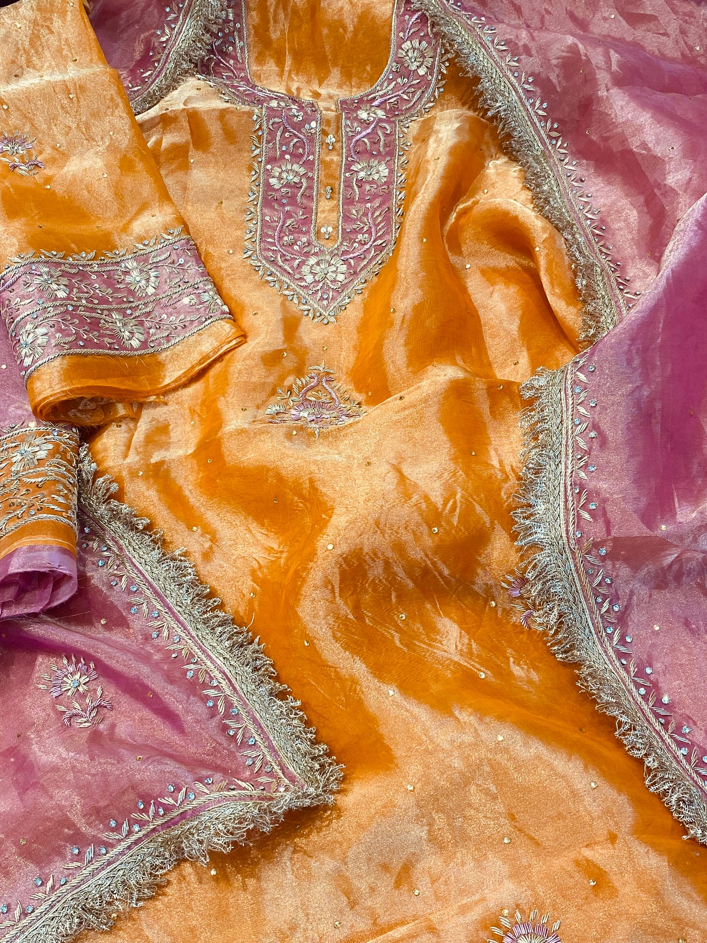 ATHARVA HERITAGE Pure Handloom Tissue Silk Suit with Velevt Applique Pakistani Suit~✨🌼 TVO002