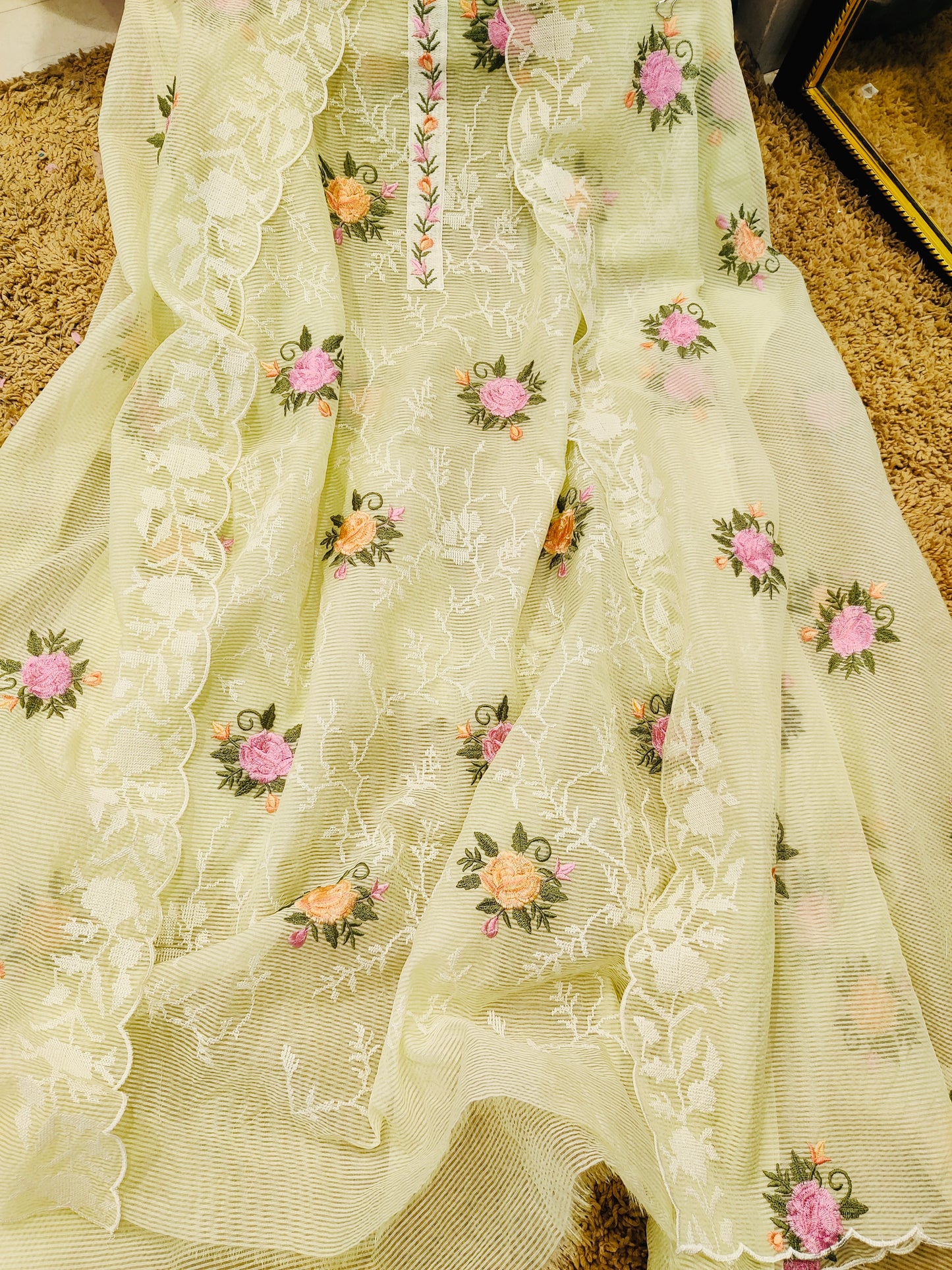 PURE MUL CHANDERI 70 GRAMS PAKISTANI SUIT with Cross Stitch EMBROIDERY CHO00158