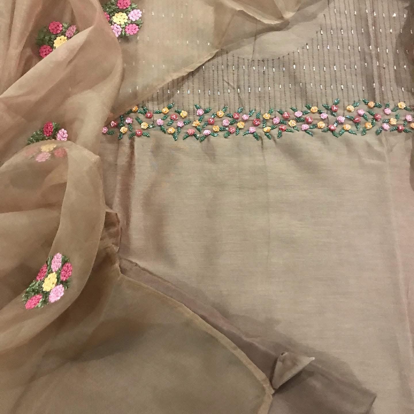 Atharva Heritage Beige elegance in pure Chanderi silk, silk organza & crepe β hand-embroidered to perfection CHK006B