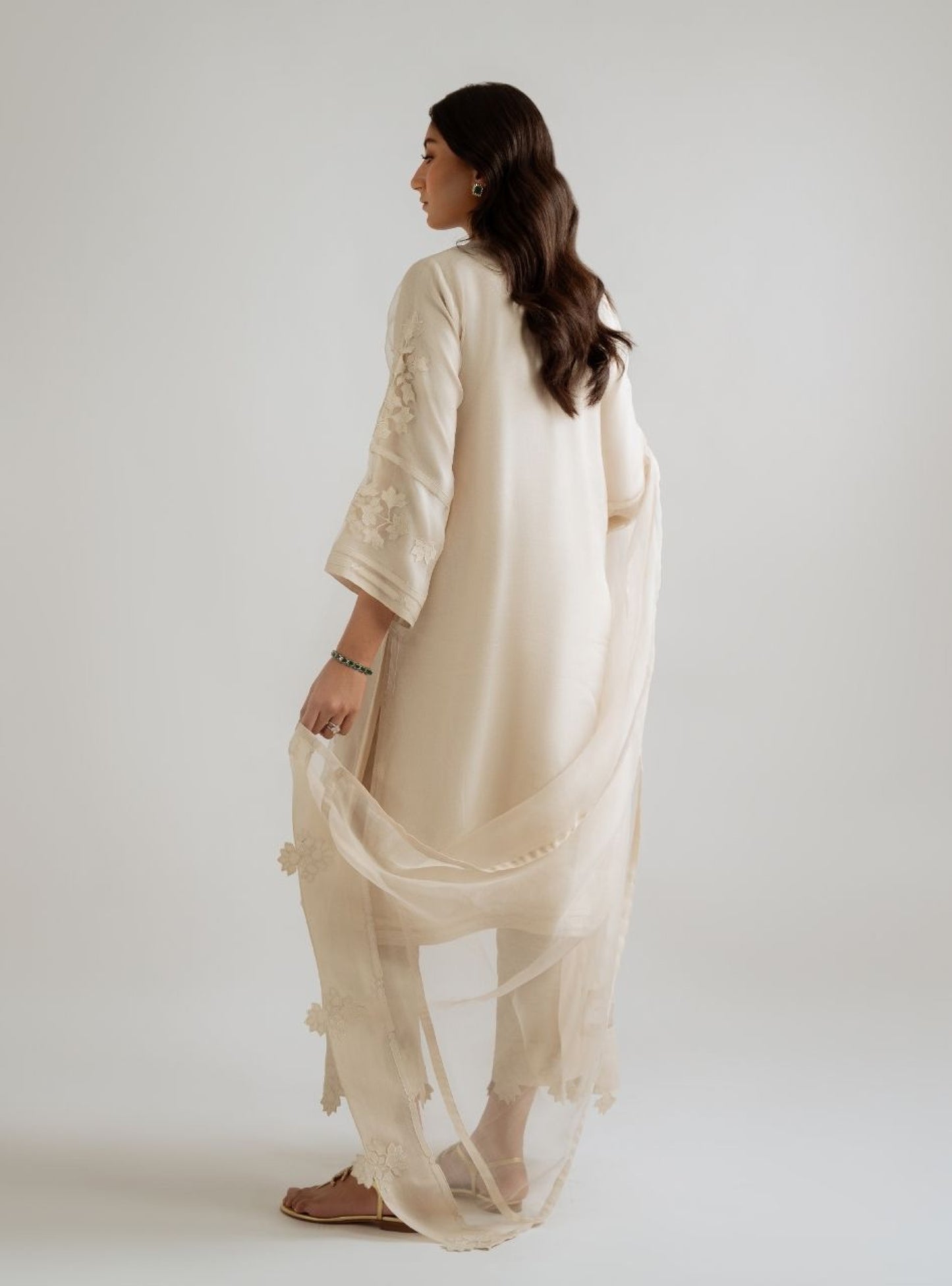 Atharva Heritage Sheer Luxury Ivory Silk Organza Hand Appliqué Ensemble SLP05095