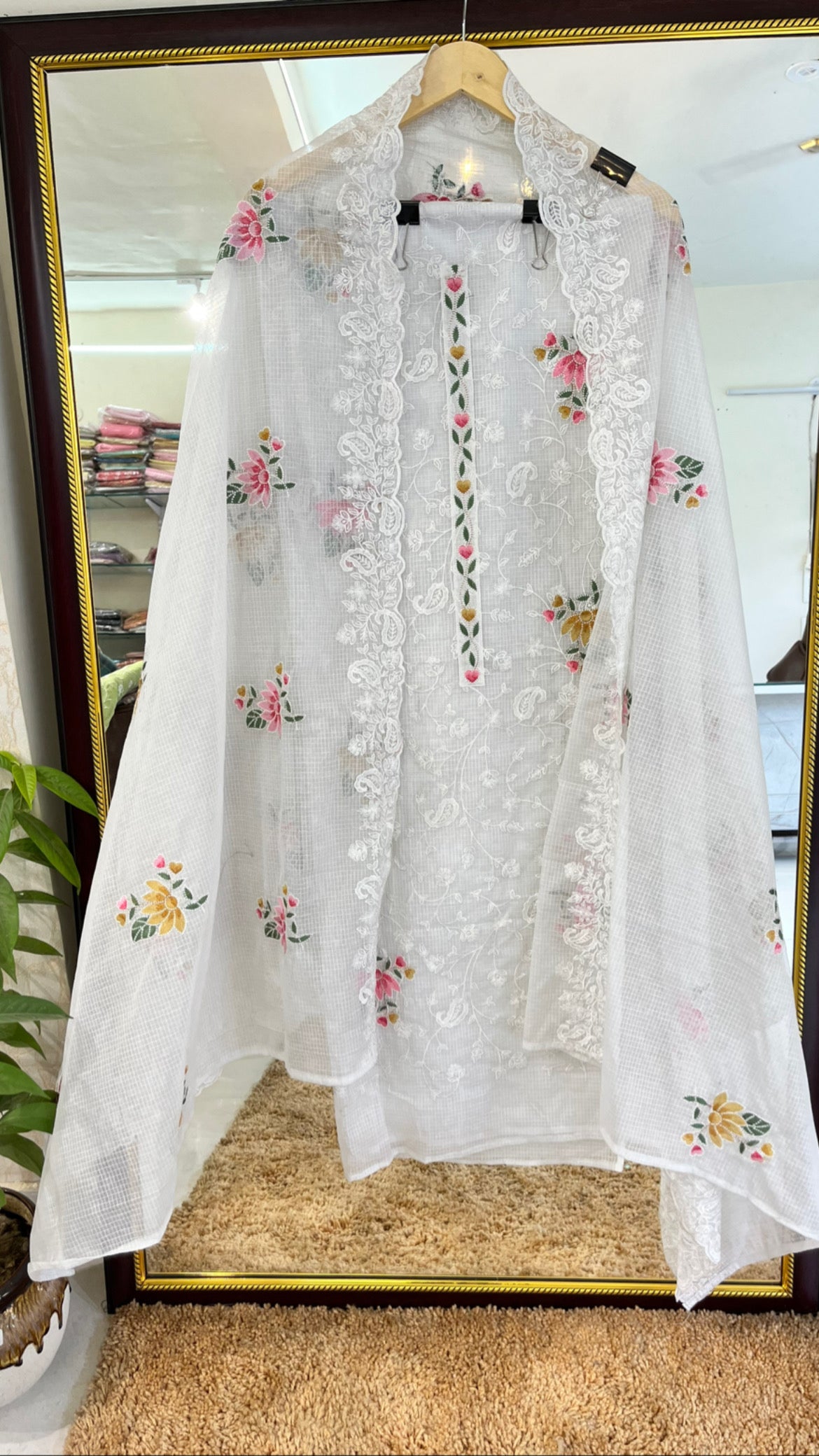 Atharva Embroidered Cotton Kota Salwar Kameez/Embroidery Kota Dupatta /Kota Embroidery Shirt /Cotton Bottom- KK0087 White