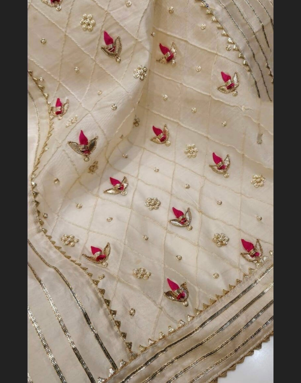 ATHARVA Hand Embroidery Salwar Kameez Beige/Chiffon Dupatta With Stone & Trim/Custom Stitch Unstitch/Gift/Patiala/Anarkali/Churridar/CH1731