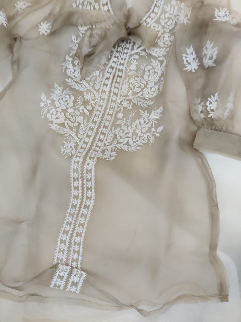 Atharva Heritage Sheer Luxury Silk Organza Lucknowi Semi Stitched Top SLT001I