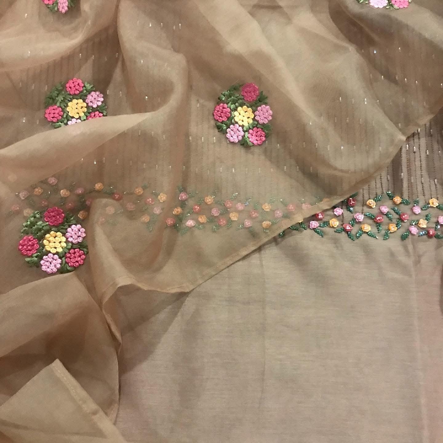 Atharva Heritage Beige elegance in pure Chanderi silk, silk organza & crepe β hand-embroidered to perfection CHK006B