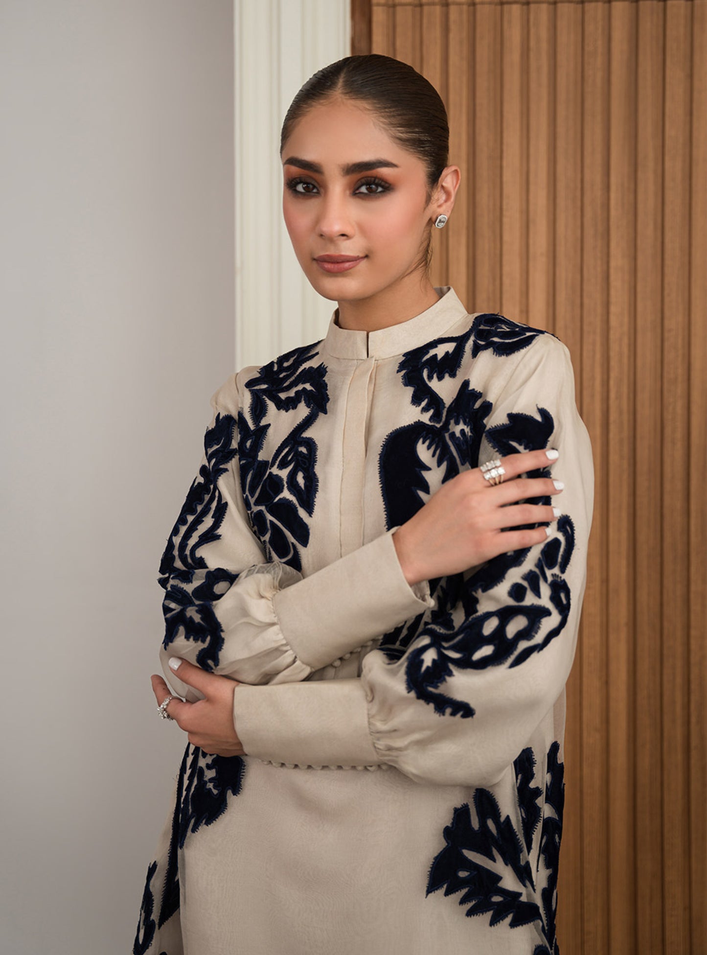 ATHARVA HERITAGE Sheer Luxury Ready to Wear Pakistani Appliqué 2PC Suit SLP05151 Beige and Black