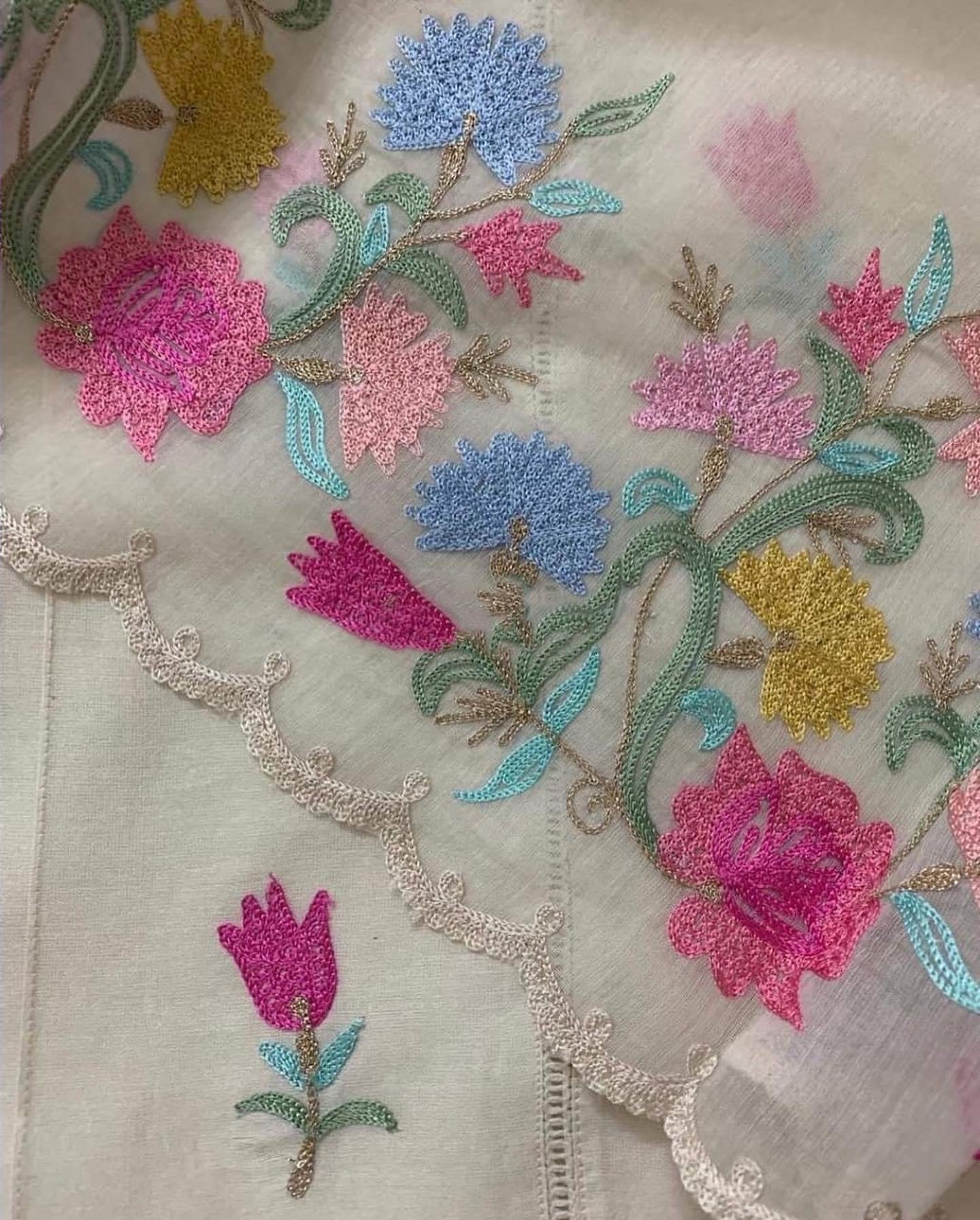 PURE CHANDERI SILK KASHMIRI AARI SUIT CH5439 Ivory