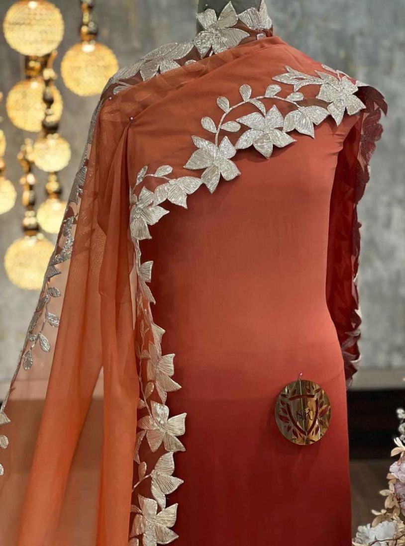ATHARVA Hand Embroidery Salwar Kameez/Georgeete Cut-Work/Applique Shirt & Dupatta/Santoon Bottom/Custom Stitch Unstitch/Plazo/Pant/ CUT8058
