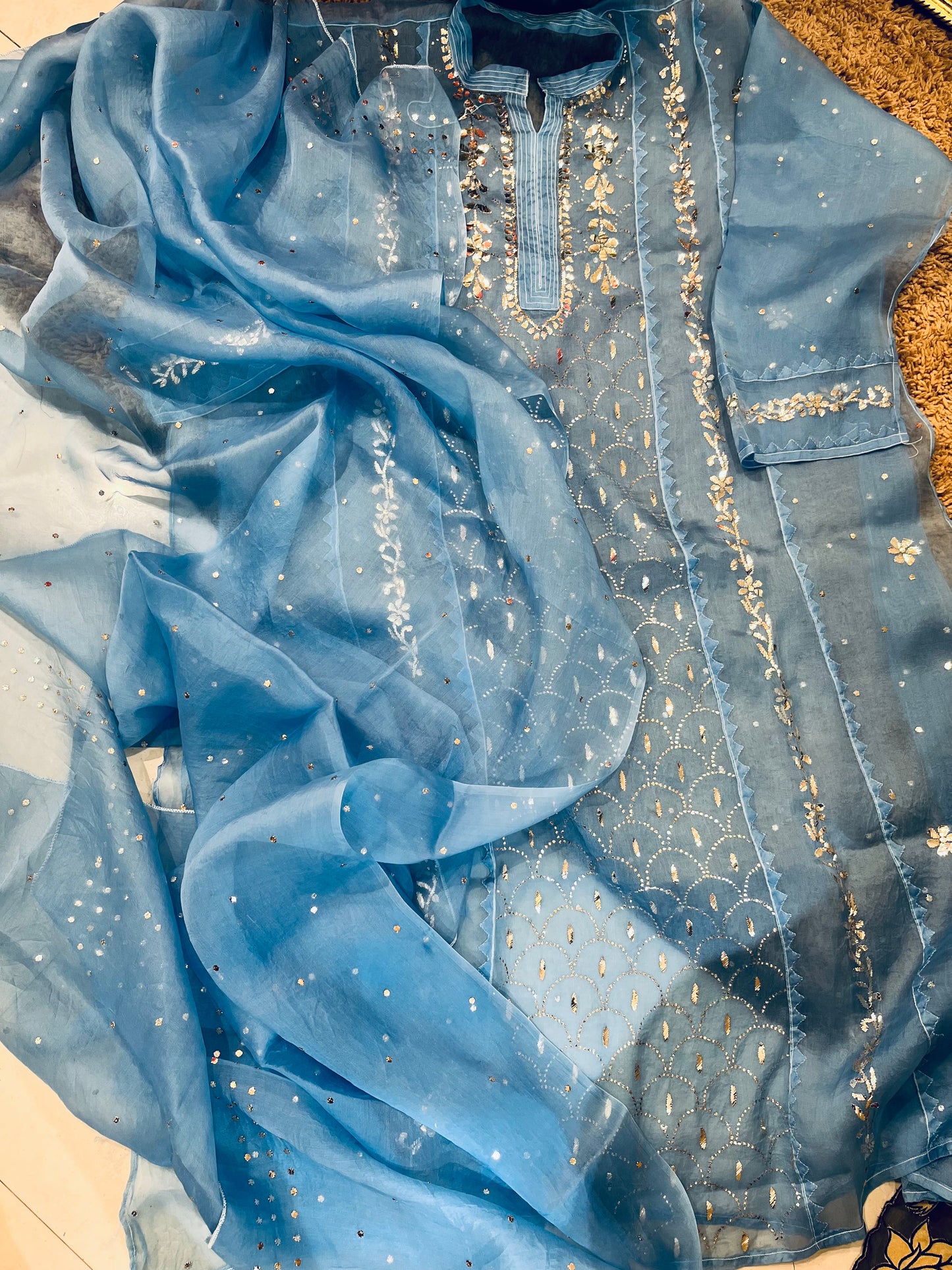 Sheer Luxury /Premium Lucknowi Semi Stitched Collection Sheer00079English blue