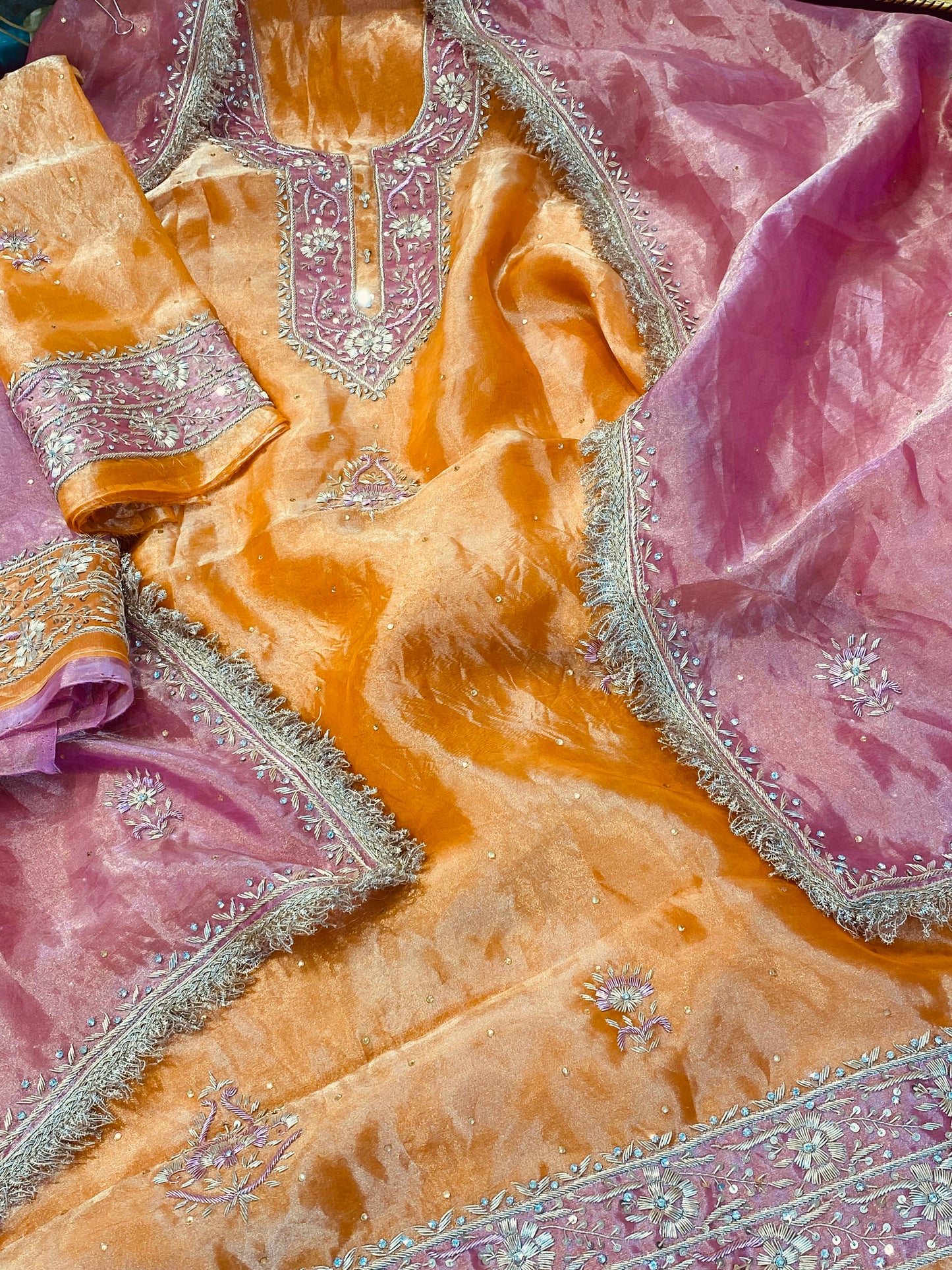 ATHARVA HERITAGE Pure Handloom Tissue Silk Suit with Velevt Applique Pakistani Suit~✨🌼 TVO002