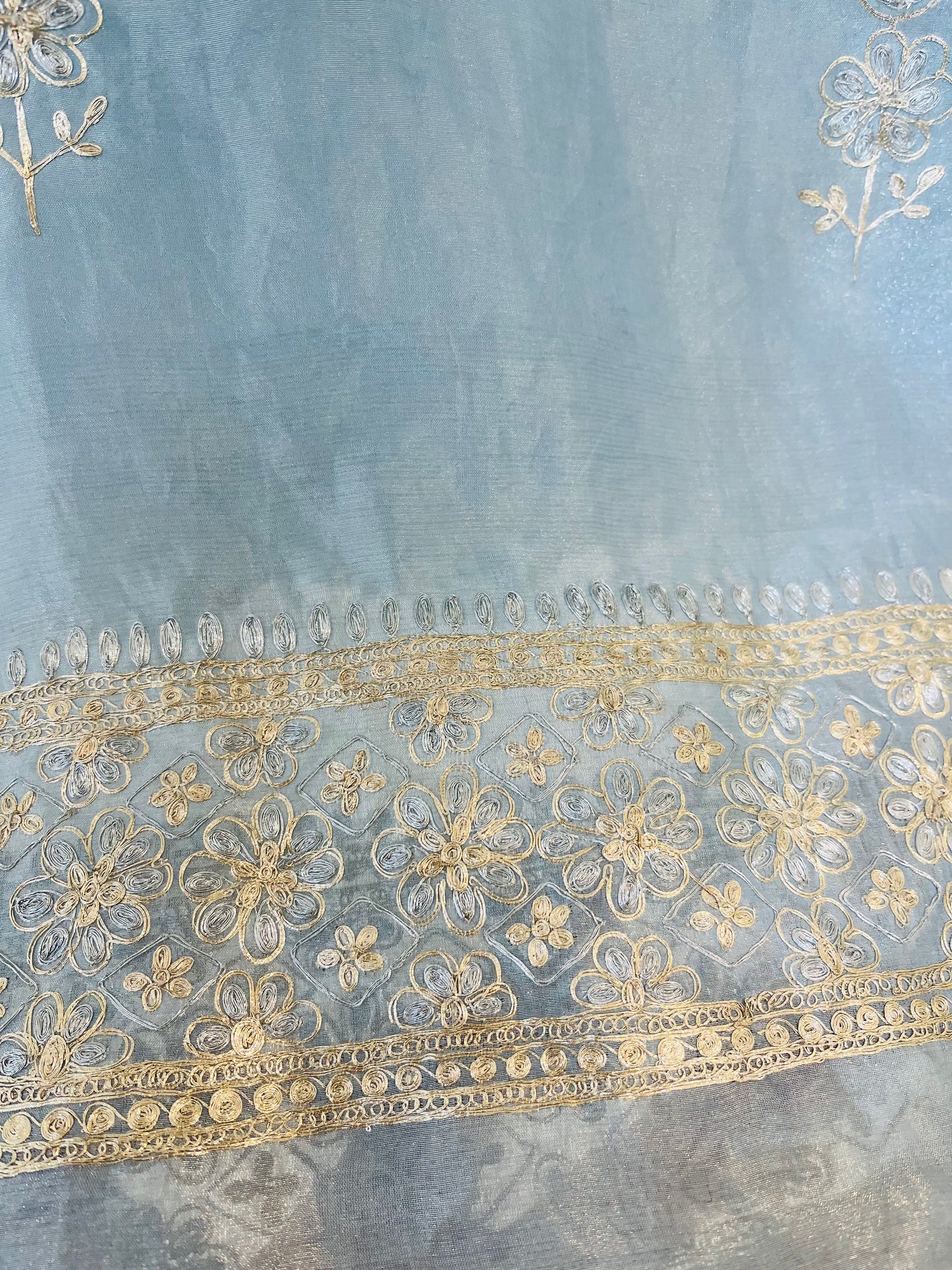 Husn ICE BLUE Handwoven TISSUE INTRICATELY HAND WOVEN /MAHARANI LUXURY TISSUE SILK SUIT MTC0025(Blue)