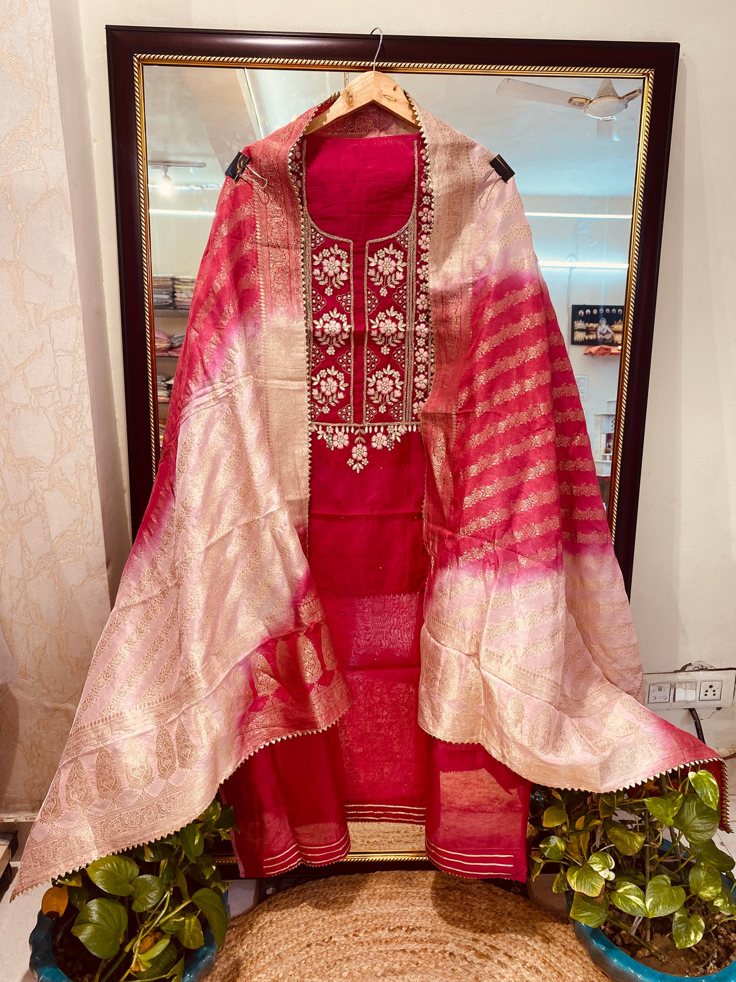 ATHARVA Hand Embroidery Salwar Kameez/Chanderi Ladies Suit/Banarsi Silk Dupatta/Stones/Custom Stitch Unstitch/Embroidery Potli/Gift/CH16766