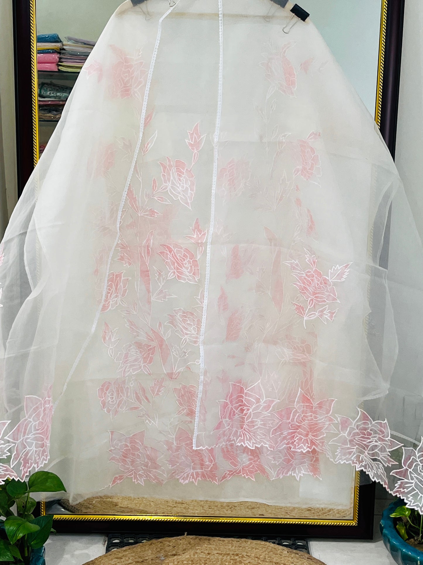 Atharva Heritage SHEER LUXURY PURE SILK ORGANZA OMBRÉ APPLIQUE SUIT SHEER001B