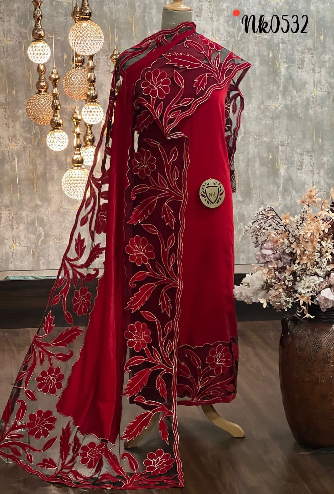 ATHARVA Applique Embroidery Salwar Kameeiz/Velvet Cut-Work Shirt & Dupatta/Velvet Bottom/Custom Stitch Unstitch/Plazo/Pant/VC8132