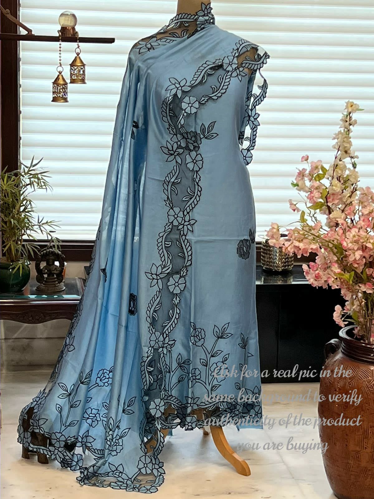 ATHARVA Hand Embroidery Salwar Kameez/Chanderi Cut-Work Shirt & Dupatta/Santoon Bottom/Custom Stitch Unstitch/Plazo/Pant/CUT8029