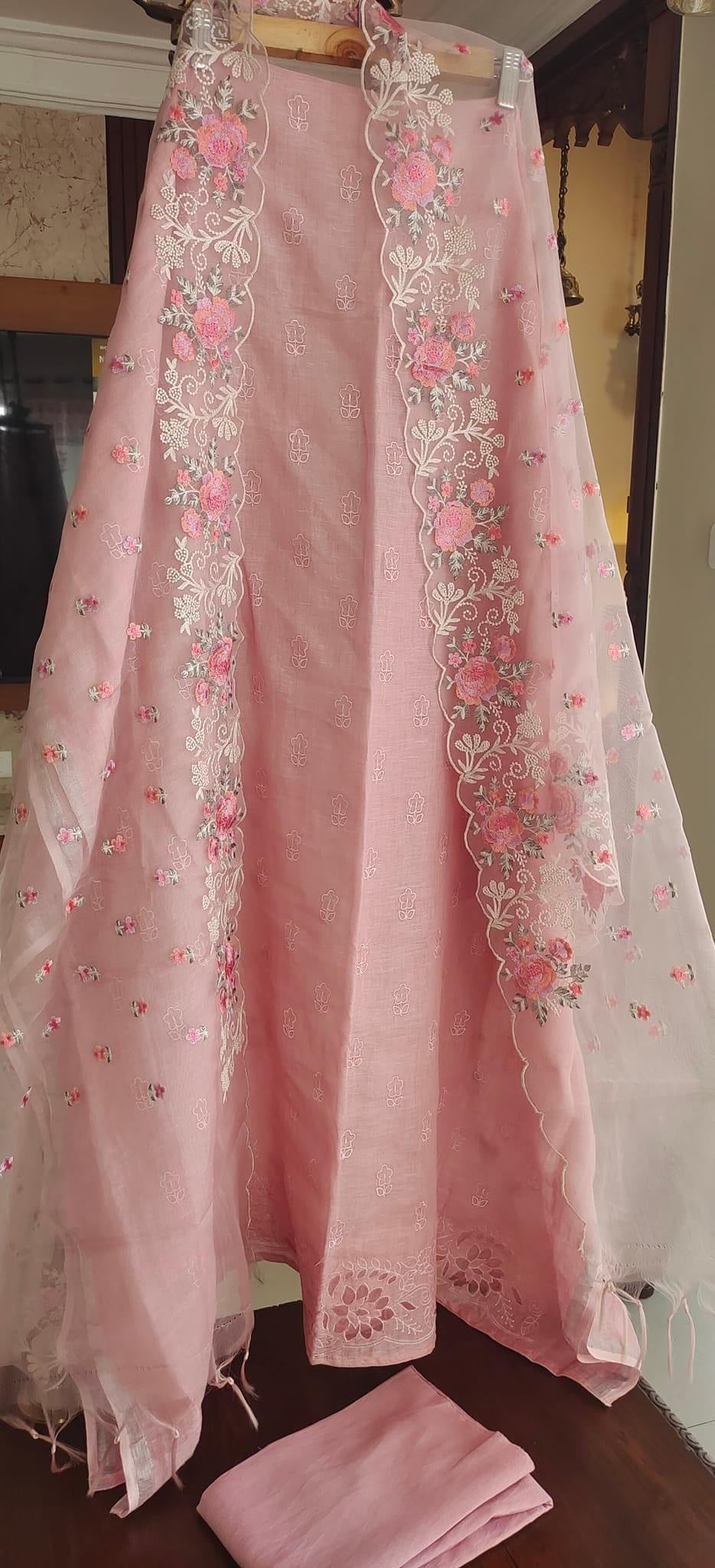 PURE CHANDERI SILK KURTA AND ORGANZA DUPATTA EDITS LC1701 Peach