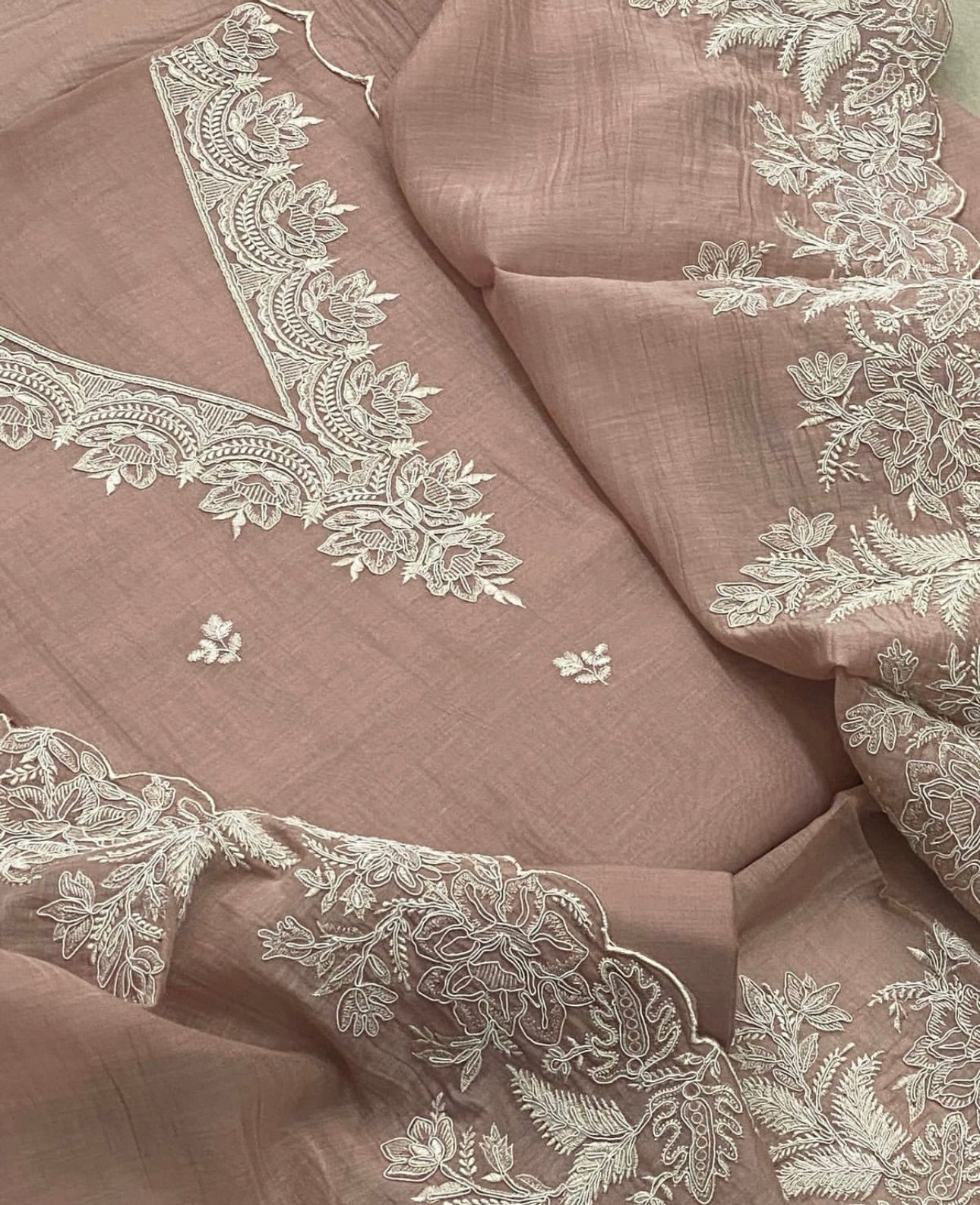 PURE MUL CHANDERI kurta AND Dupatta Thread Embroidered UNSTITCHED SUIT CH54240C Coffee Color