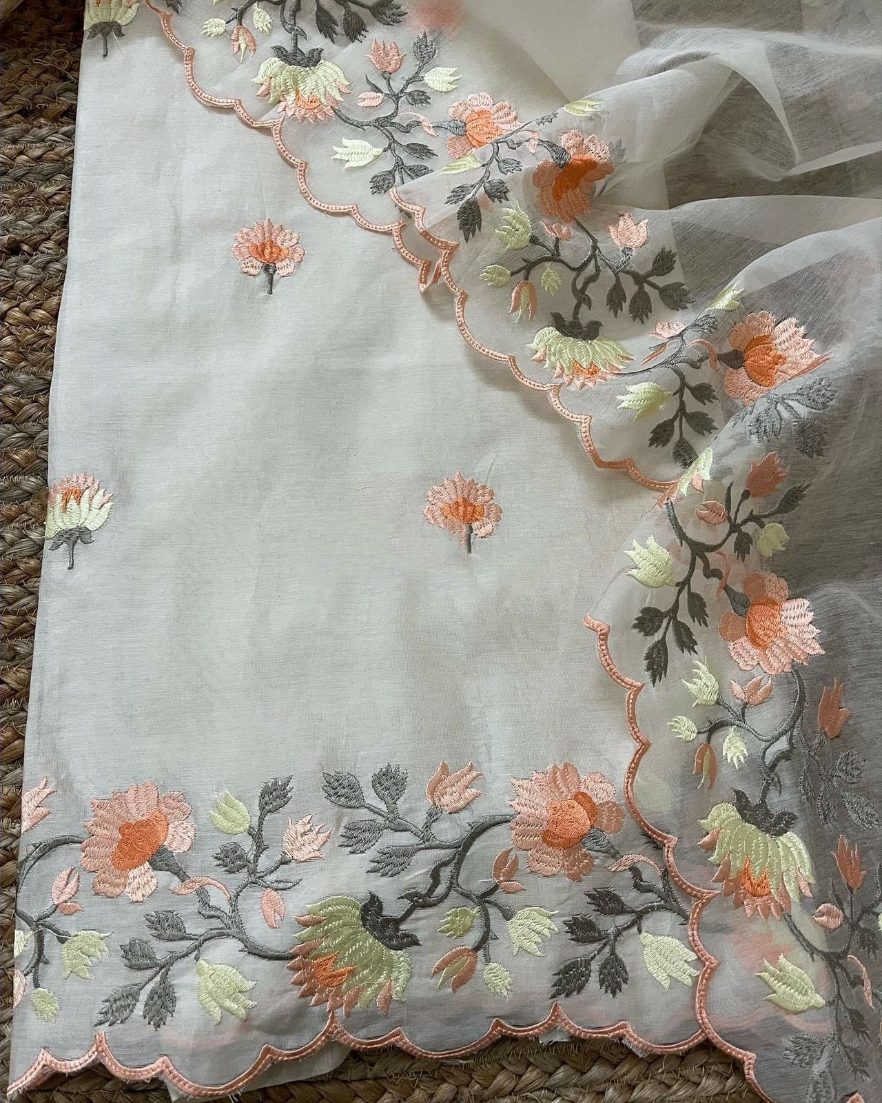 PURE MUL CHANDERI PARSI GARA UNSTITCHED SUIT CH5420 Ivory