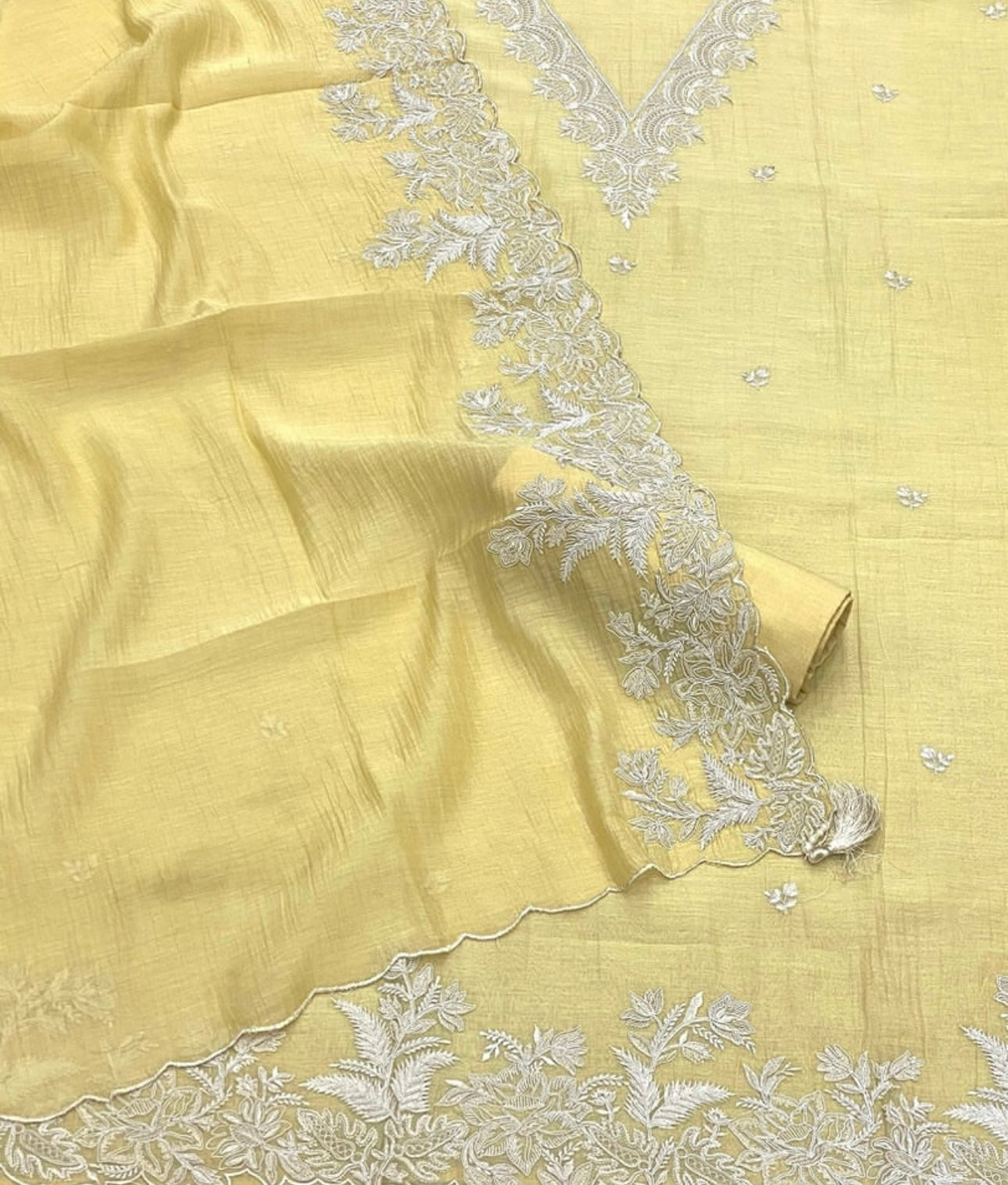 PURE MUL CHANDERI kurta AND Dupatta Thread Embroidered UNSTITCHED SUIT CH54240Y Yellow