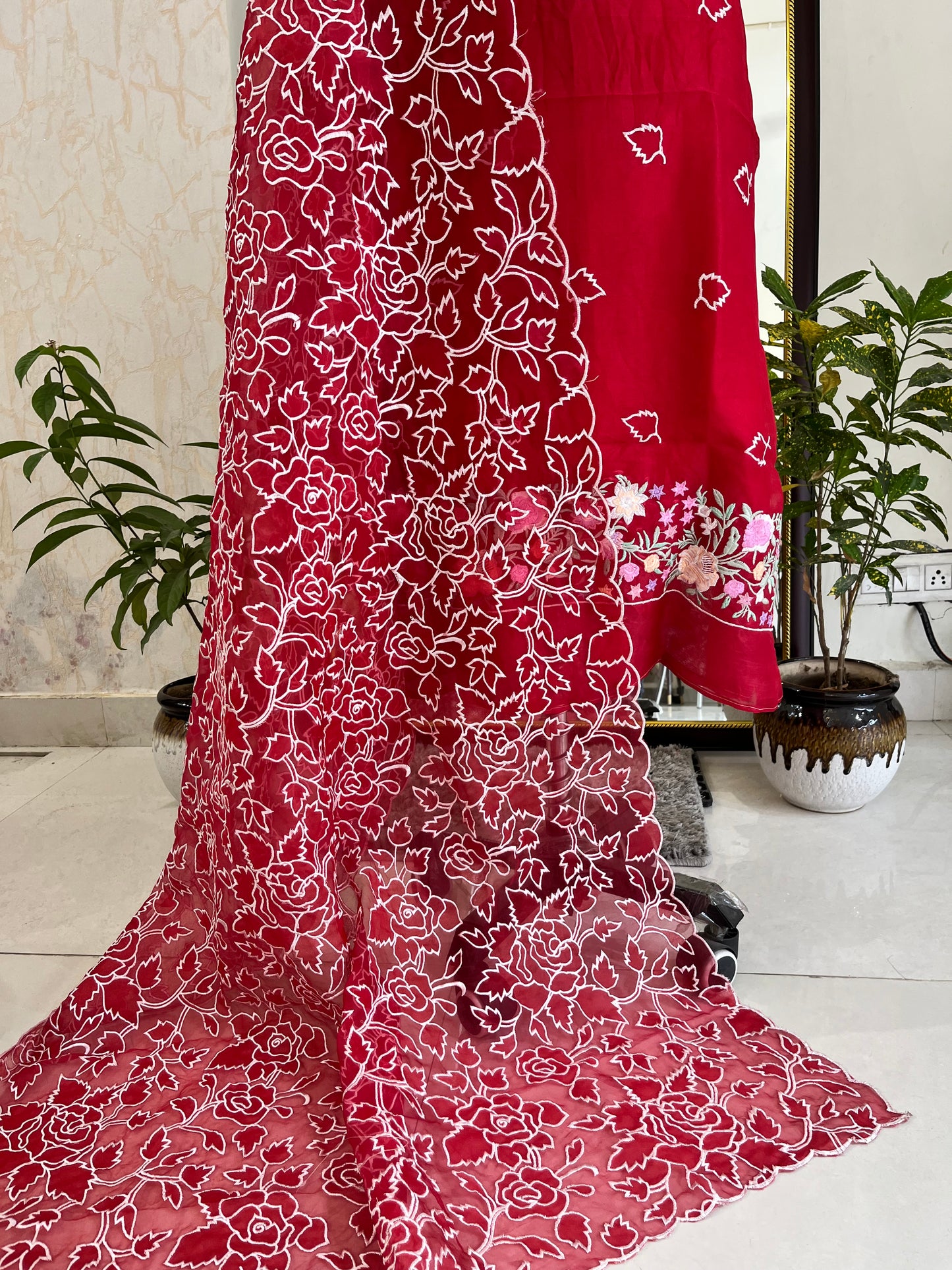 SHEER LUXURY PURE SILK ORGANZA PARSI APPLIQUE SUIT SHEER0030