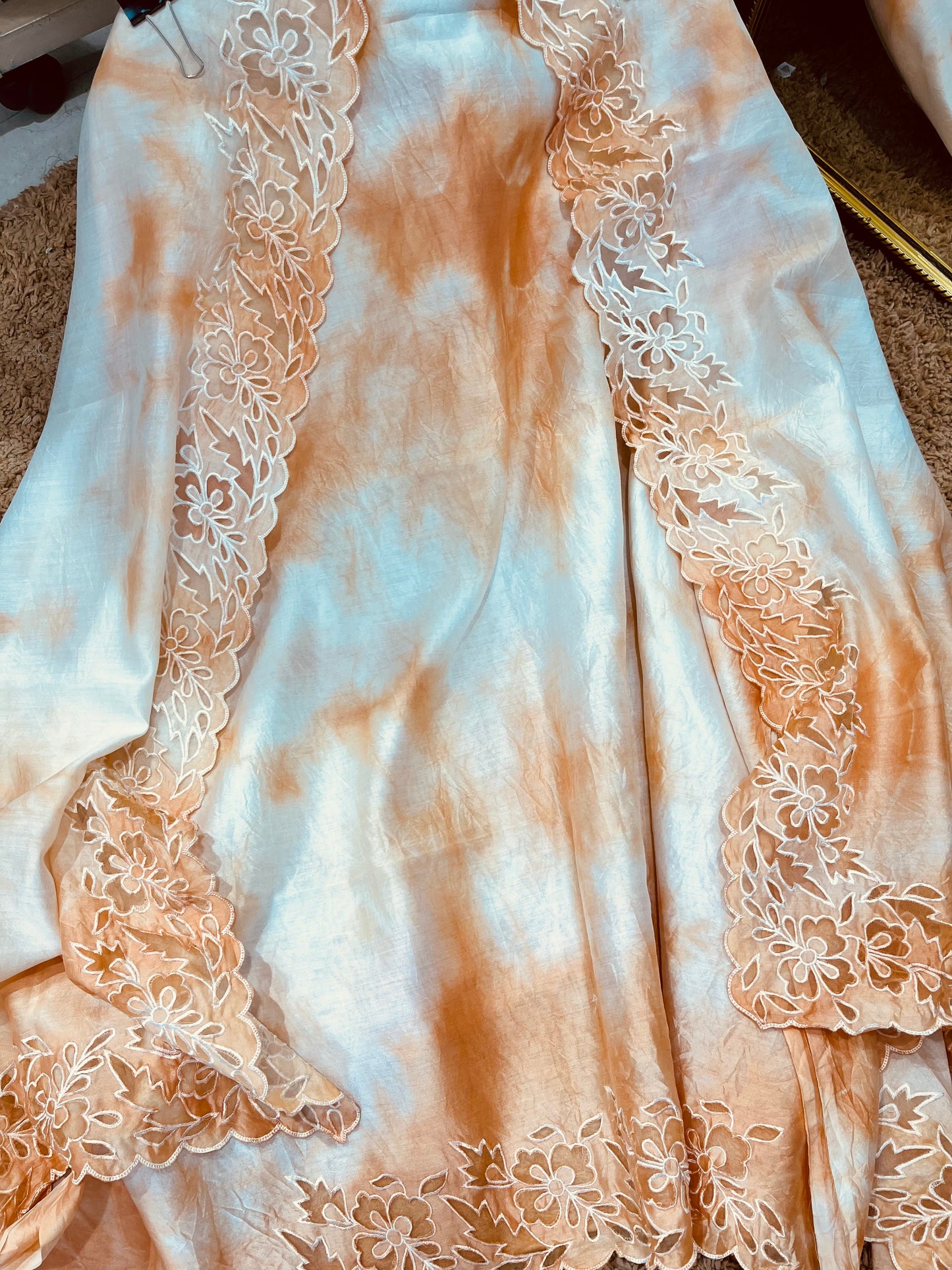 ATHARVA Hand Applique /Cutwork Embroidery Salwar Kameez/pure Chanderi Silk Ombre Shirt & Dupatta/Santoon Bottom/Custom Stitch Unstitch/Plazo/Pant/ CUT8065 Peach