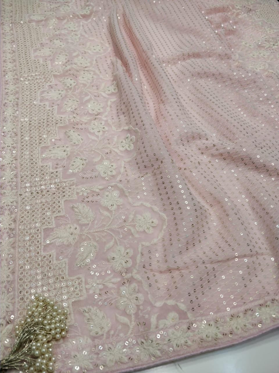 ATHARVA Hand Embroidered Salwar Kameez Chanderi Shirt/Lucknowi Georgette Dupatta/Custom Stitch Unstitch/Custom Anarkali/CH18014