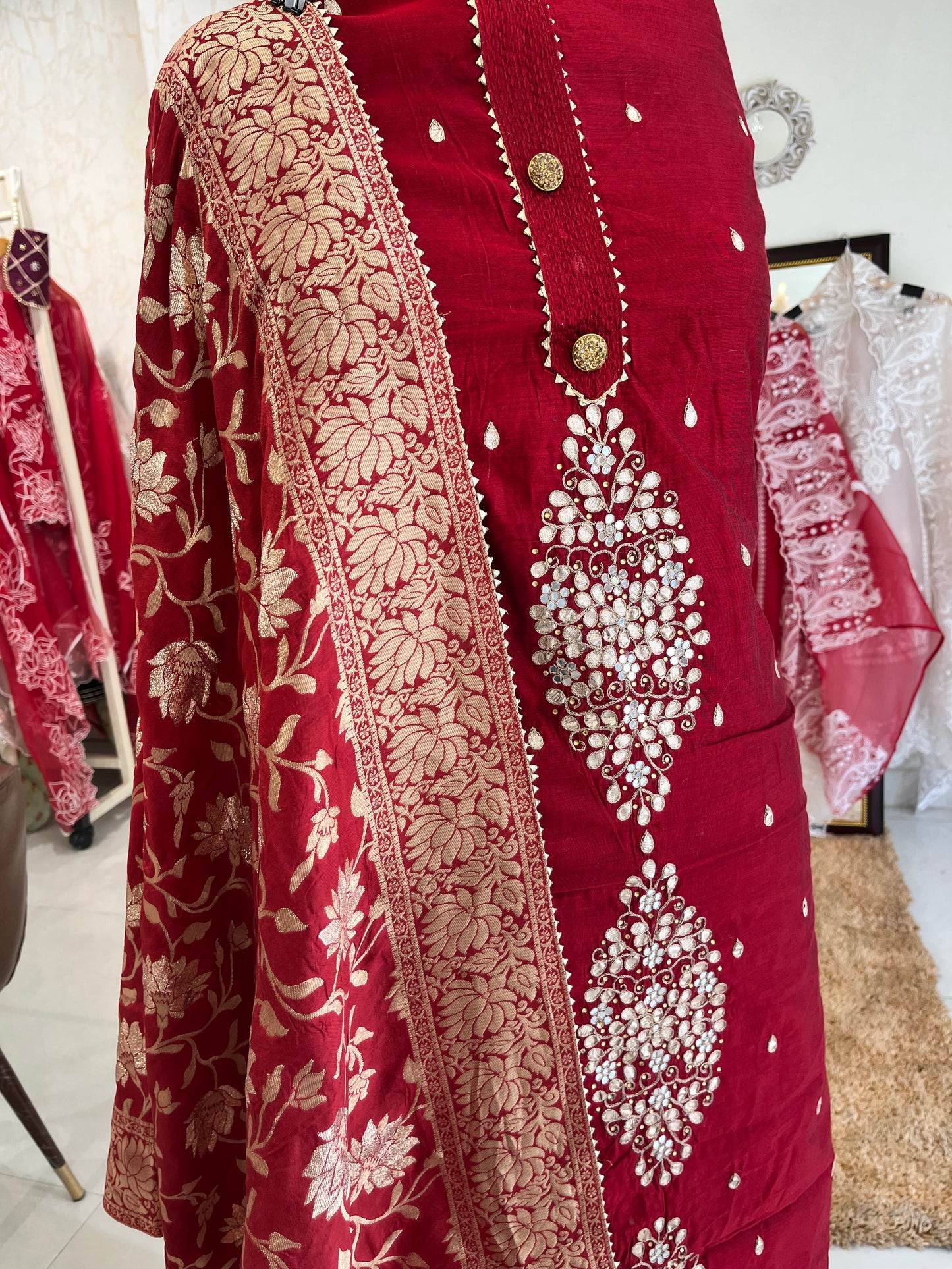 ATHARVA HERITAGE Hand Embroidery Salwar Kameez/Chanderi Silk 70 Grams/Banarsi Silk Dupatta/Stones/CH16779