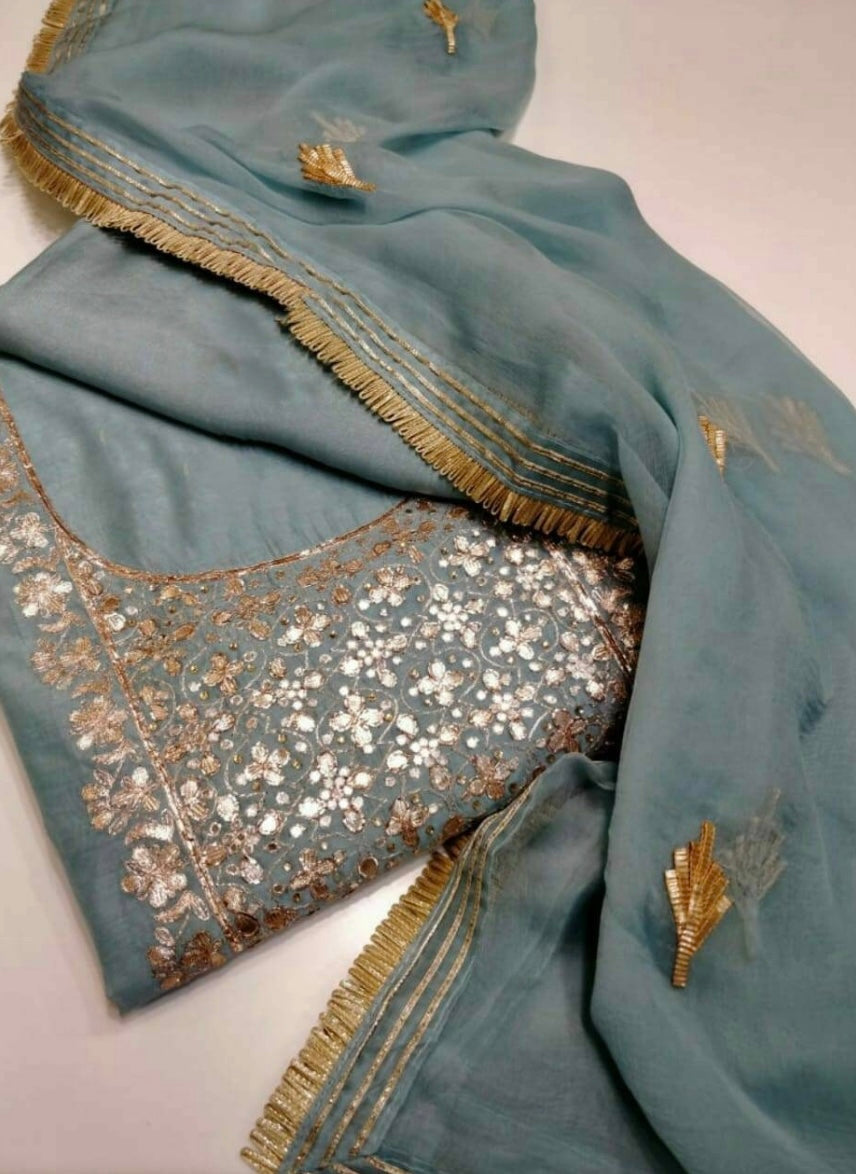 ATHARVA HERITAGE Hand Embroidery Salwar Kameez /Chiffon Dupatta With Stunning Gota & Trim/Custom Stitch Unstitch/Gift/Patiala/Anarkali/Churridar/CH17334