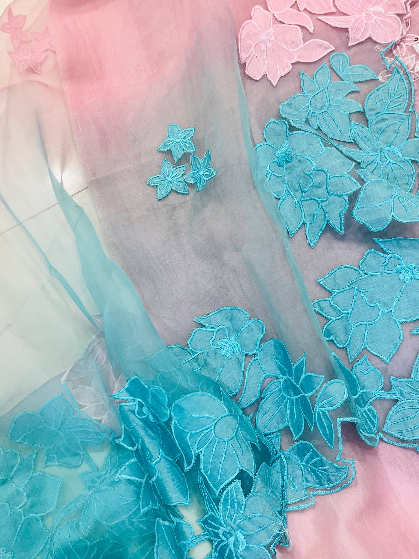 Sheer Luxury Pakistani Appliqué Suit PL0015LT Lavender with Turquoise