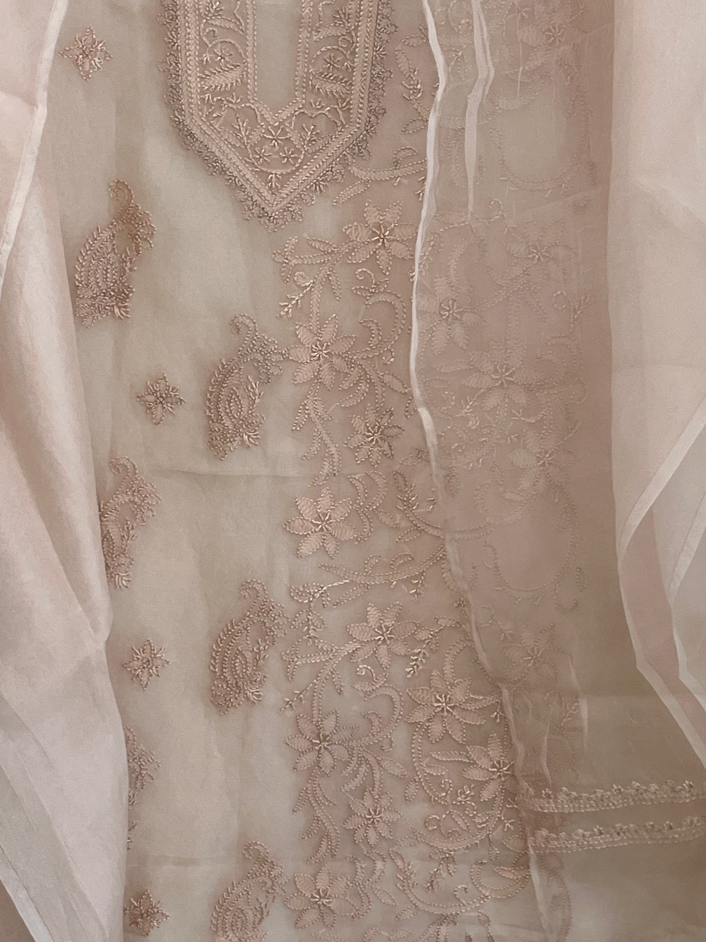 Atharva Heritage Sheer Luxury “Handcrafted 2-Taar Shadow Lucknowi Embroidered Suit – Pure Silk Organza | Limited Edition LUCK0101
