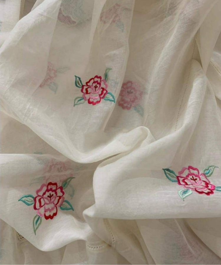 PURE MUL CHANDERI kurta AND Dupatta PARSI GARA UNSTITCHED SUIT CH54238 Ivory