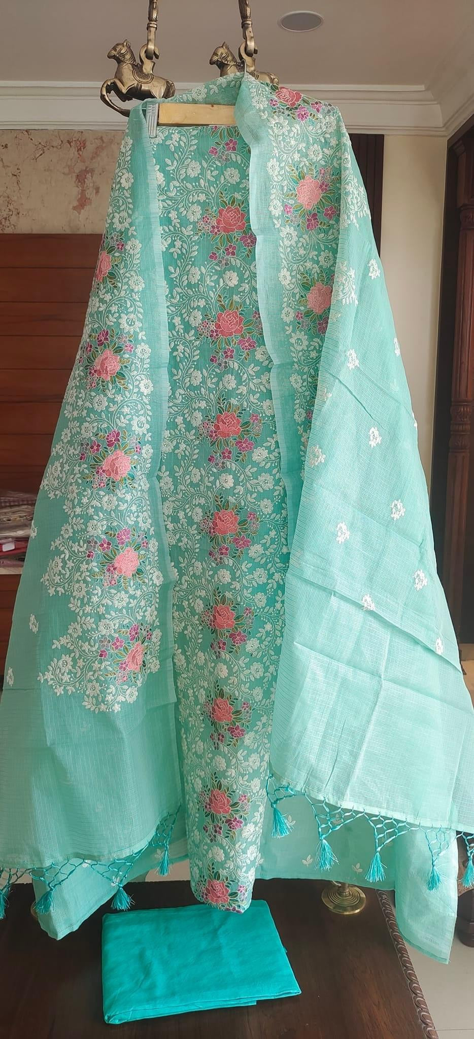 Atharva Heritage Embroidered Cotton kota Salwar Kameez/Embroidery Kota Dupatta/Cotton Embroidery Shirt /Cotton Bottom- KK0022