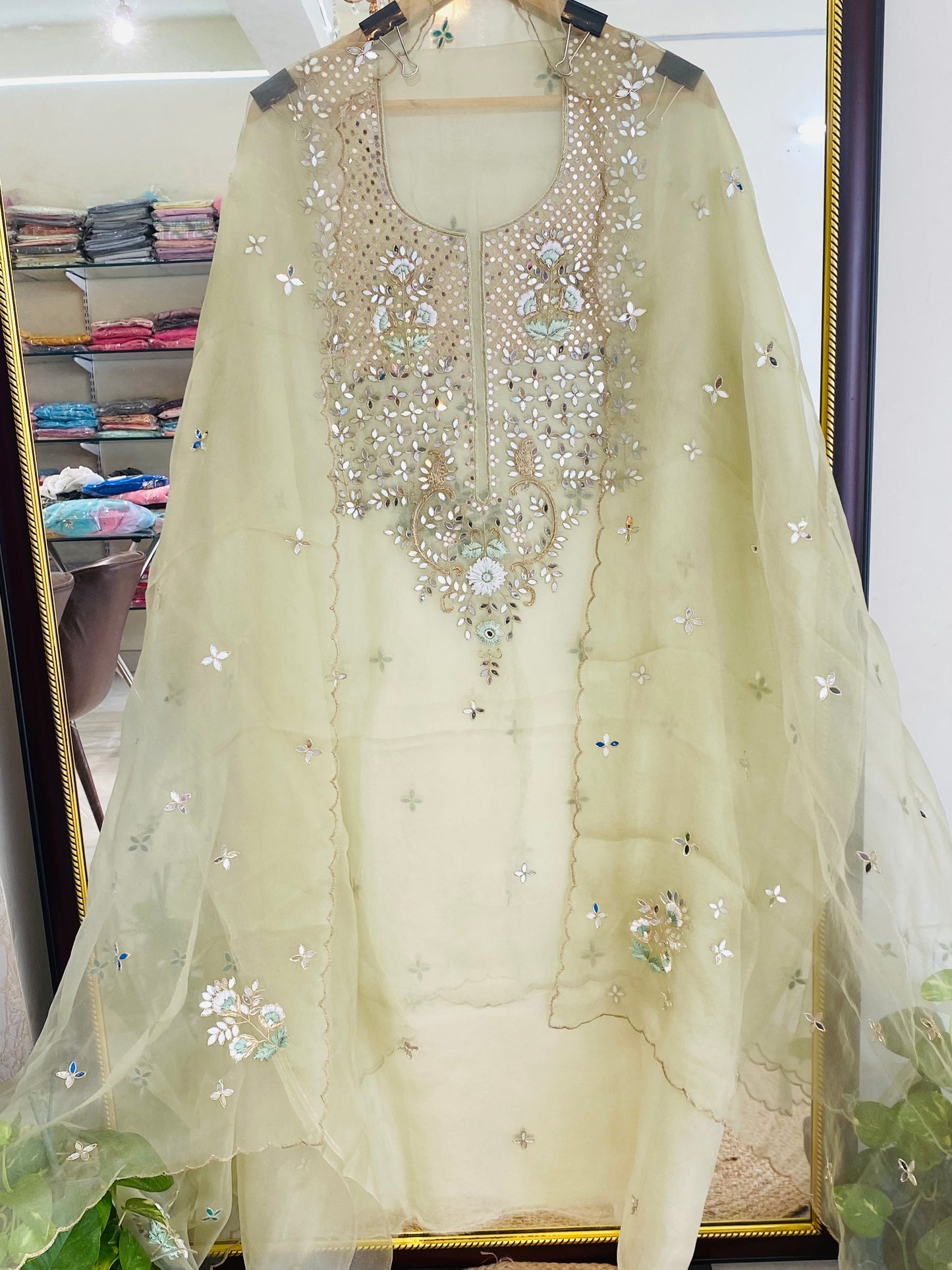 ATHARVA HERITAGE SHEER LUXURY HAND ZARDOZI EMBROIDERY WITH REAL MIRROR SUIT SHEER0105