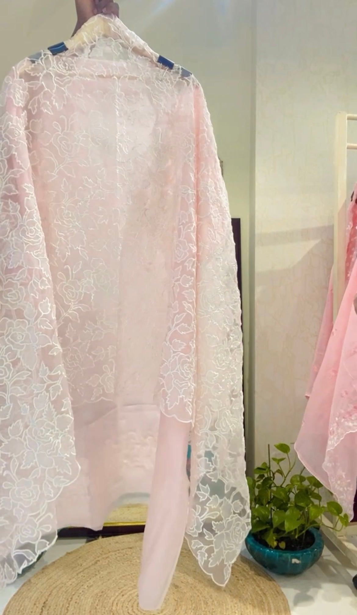 SHEER LUXURY PURE SILK ORGANZA PARSI APPLIQUE SUIT SHEER0030(F)Powder pink