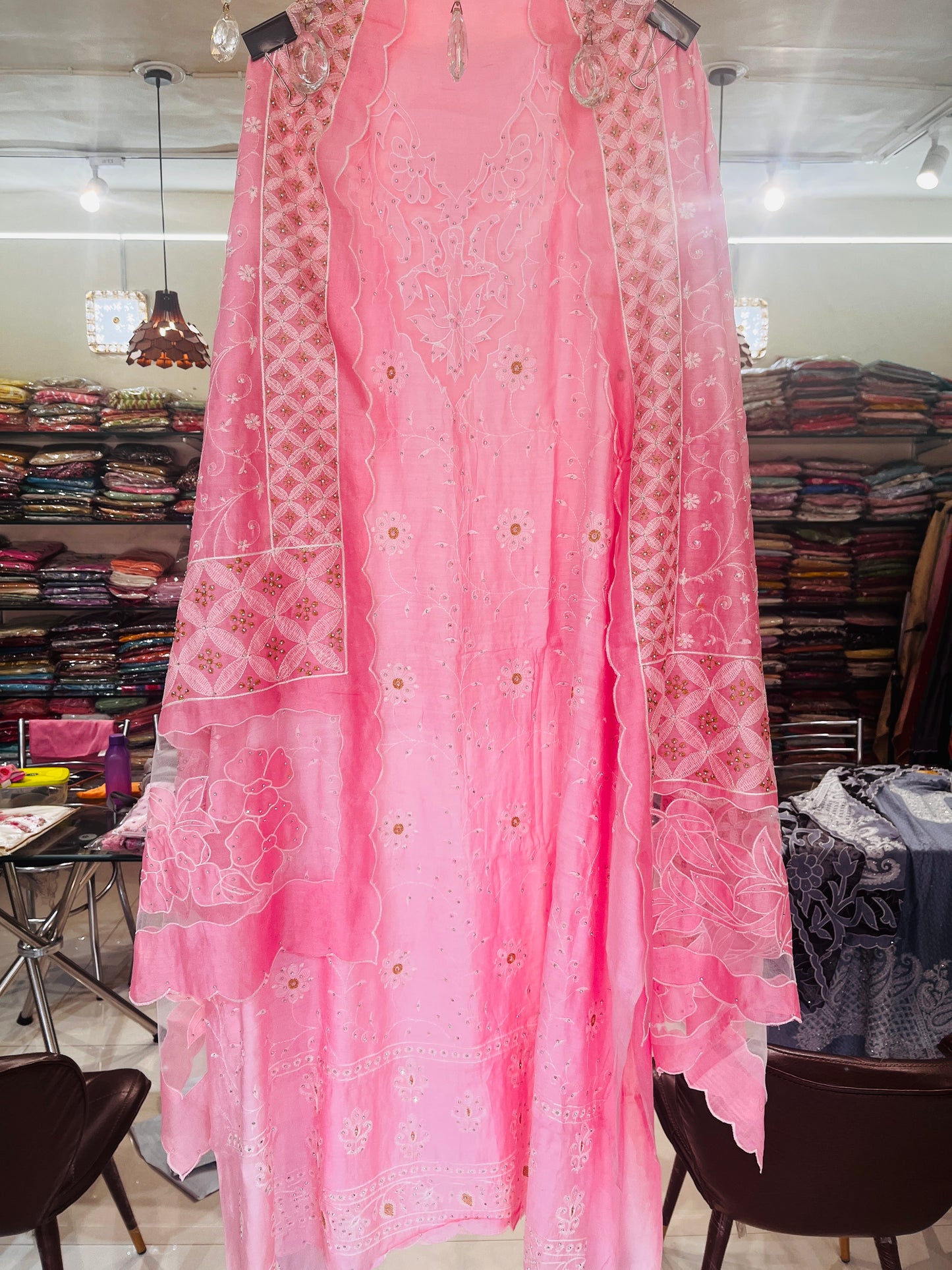 Atharva Pure Handloom CHANDERI Silk Embroidered Cutwork SUIT CH17520