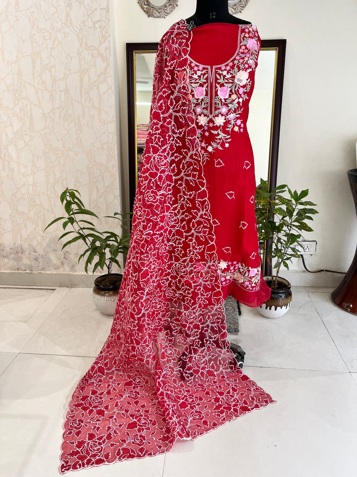 SHEER LUXURY PURE SILK ORGANZA PARSI APPLIQUE SUIT SHEER0030