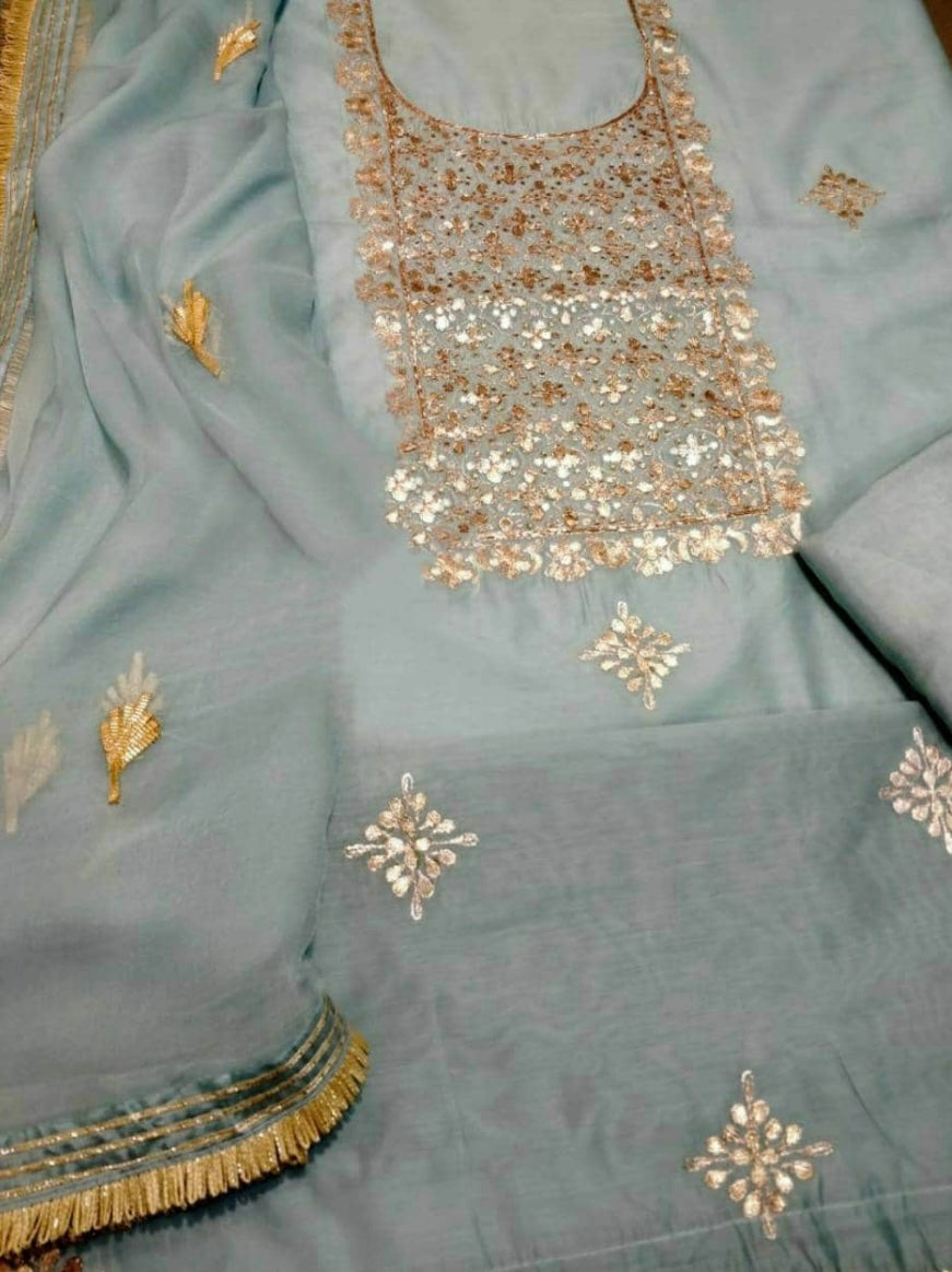 ATHARVA HERITAGE Hand Embroidery Salwar Kameez /Chiffon Dupatta With Stunning Gota & Trim/Custom Stitch Unstitch/Gift/Patiala/Anarkali/Churridar/CH17334