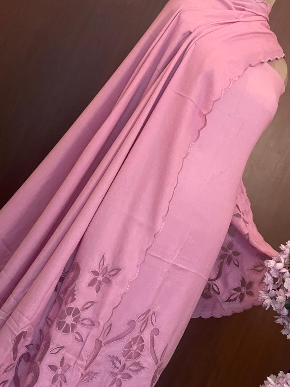 ATHARVA Hand Cutwork Salwar Kameez/PURE Mulmul Cut-Work/Applique Shirt & BOTTOM/PURE Mulmul DUPATTA/Custom Stitch Unstitch/Plazo/Pant/ CUT8052 Dusty Pink