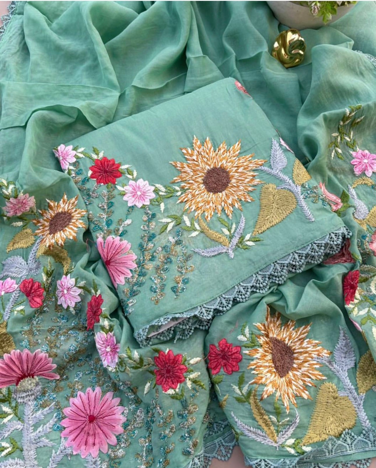 Atharva Heritage Pure Mul COTTON Kurta Dupatta AND BOTTOM THREAD Embroidered SUIT MCO005