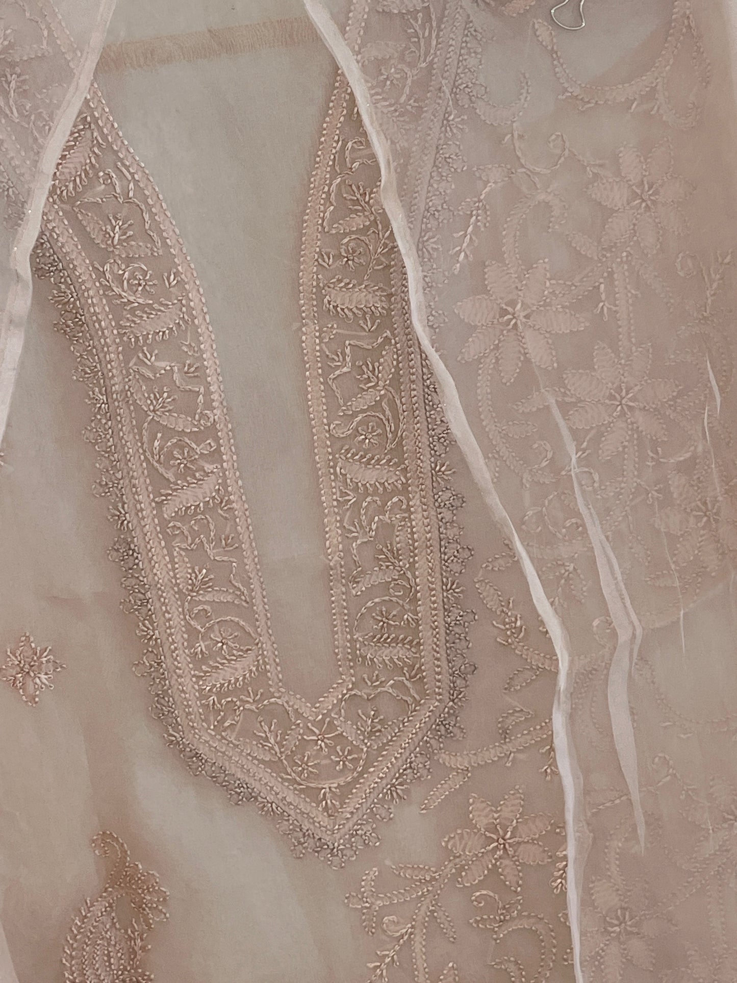 Atharva Heritage Sheer Luxury “Handcrafted 2-Taar Shadow Lucknowi Embroidered Suit – Pure Silk Organza | Limited Edition LUCK0101