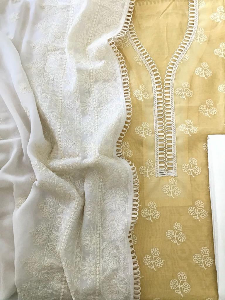 Atharva Embroidered Chanderi Salwar Kameez/Embroidery Pure Mul Dupatta White/Cotton Embroidery Shirt /Cotton Bottom- CM008