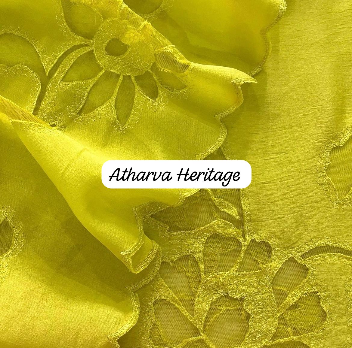 ATHARVA Applique Embroidery Salwar Kameez/Chanderi Cut-Work Shirt & Dupatta/Santoon Bottom/Custom Stitch Unstitch/Plazo/Pant/CUT8115