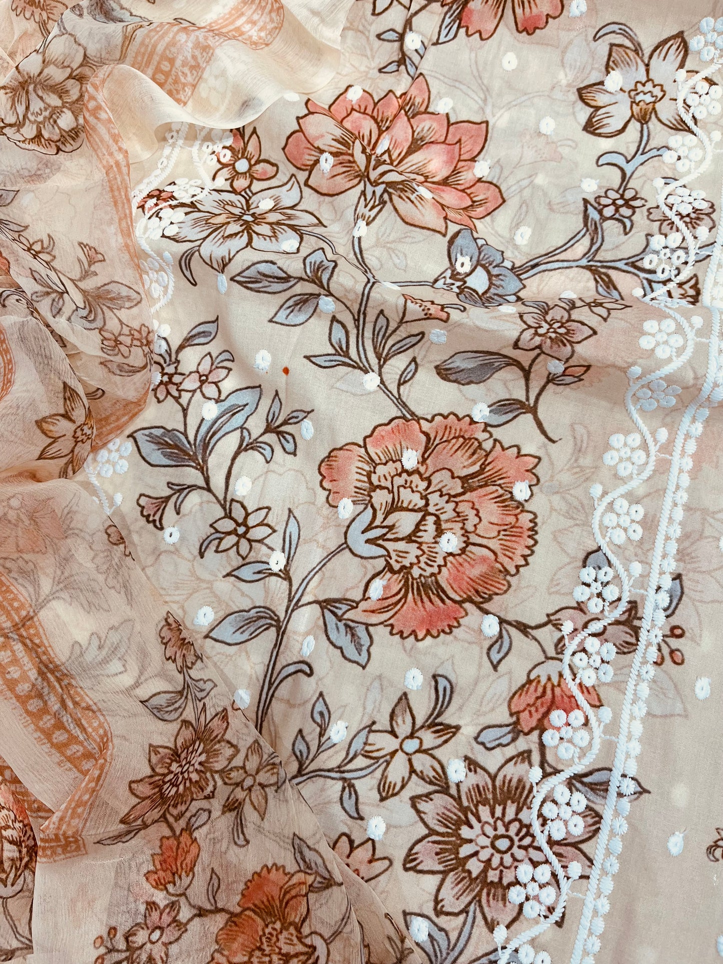 SUMMER VIBES /PURE MUL COTTON Printed Embroidered Suit COP022