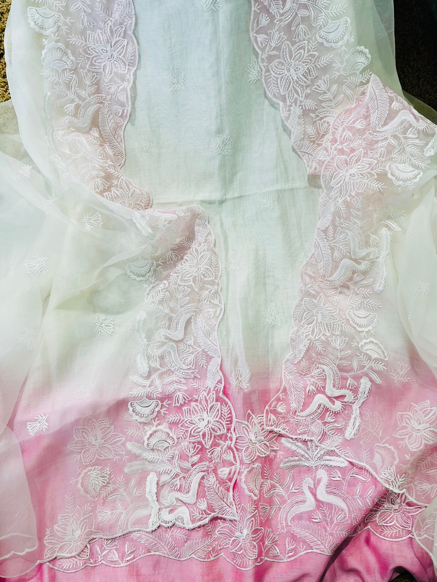PURE MUL CHANDERI SILK KURTA PURE SILK ORGANZA DUPATTA PARSI GARA SUIT MCH00161