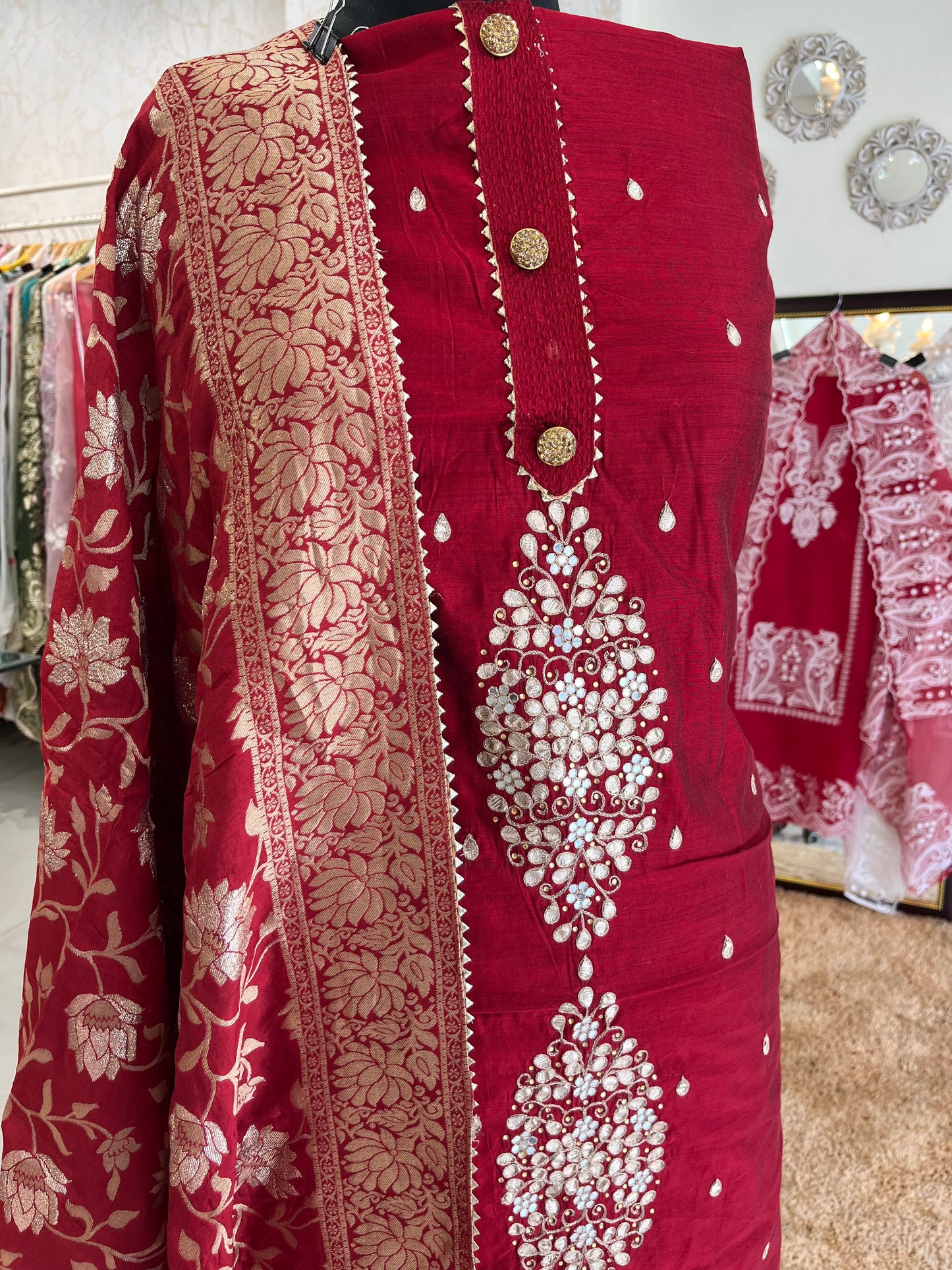 ATHARVA HERITAGE Hand Embroidery Salwar Kameez/Chanderi Silk 70 Grams/Banarsi Silk Dupatta/Stones/CH16779