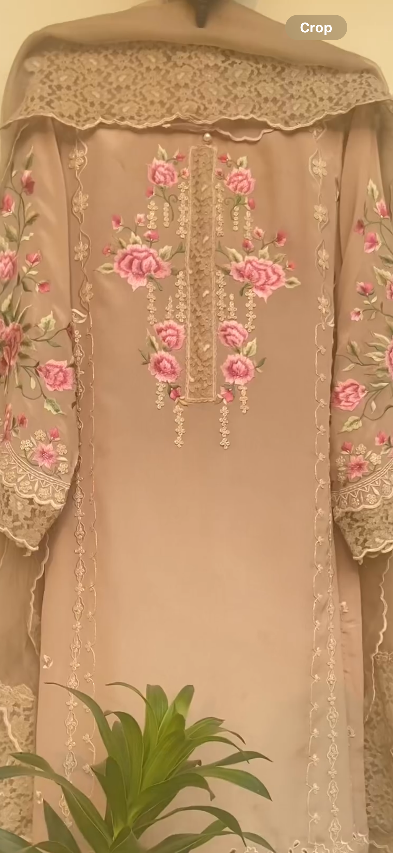 Atharva Heritage Beige Elegance in every stitch: Embrace the timeless beauty of Pure Georgette Parsi Gara suit paired with a delicate Georgette Lace Designer Dupatta." GE0057 Beige